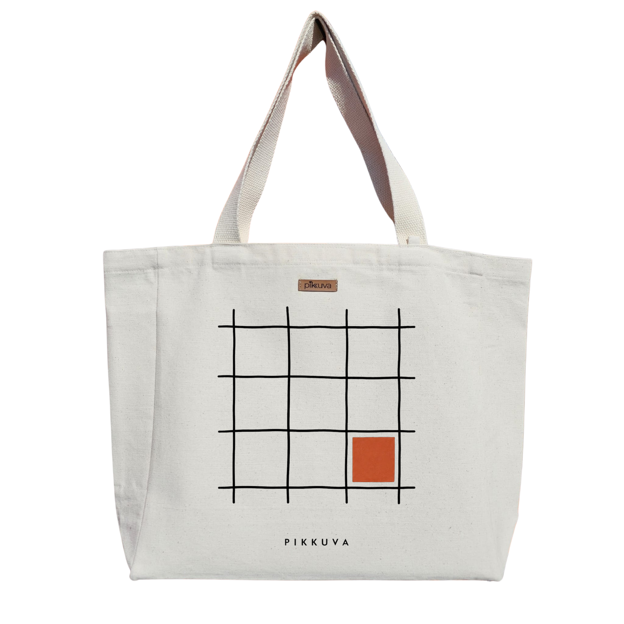 Natural Canvas Tote Bag, Natural Handle, White Velcro, Water Bottle Holder — 20x24
