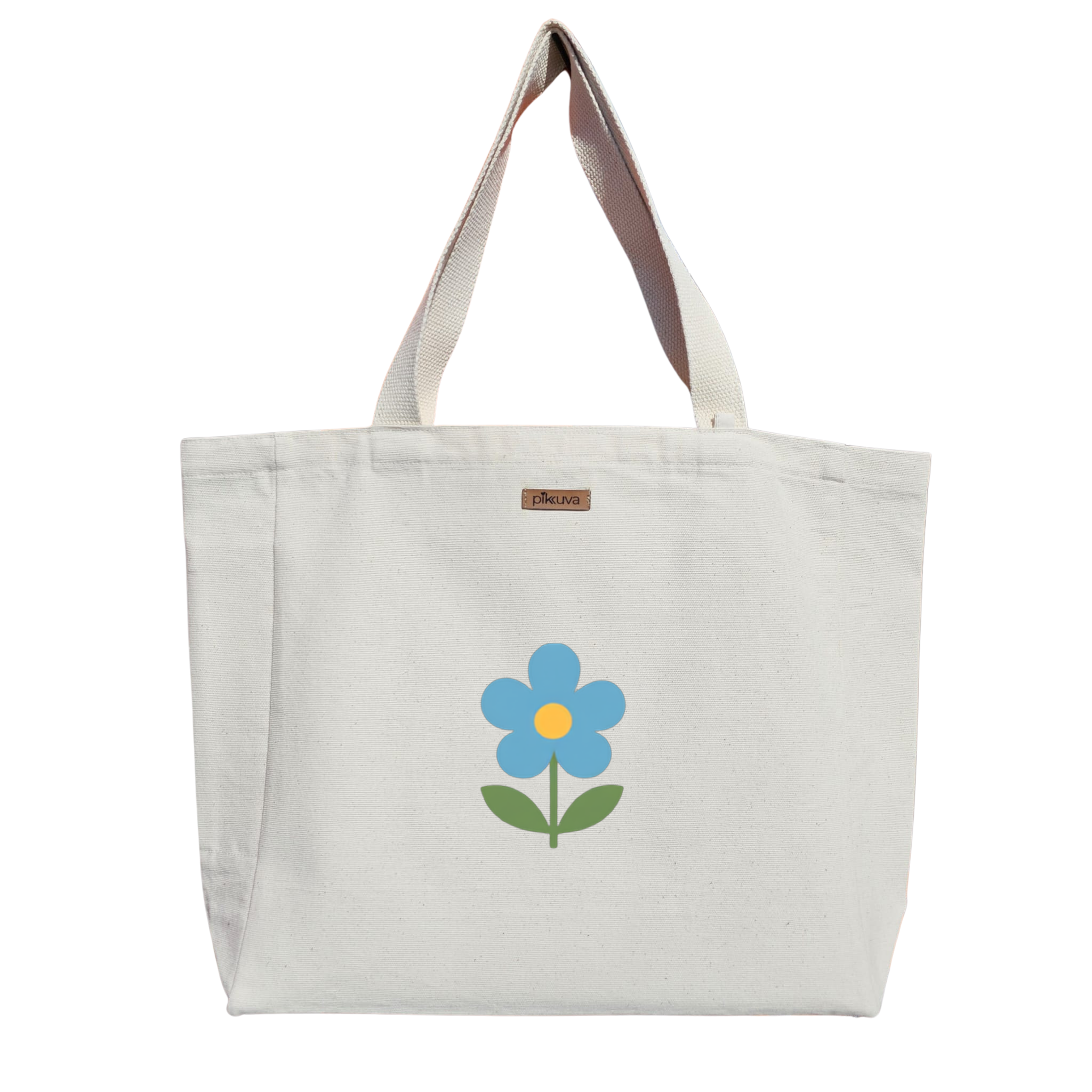 Natural Canvas Tote Bag, Natural Handle, White Velcro, Water Bottle Holder