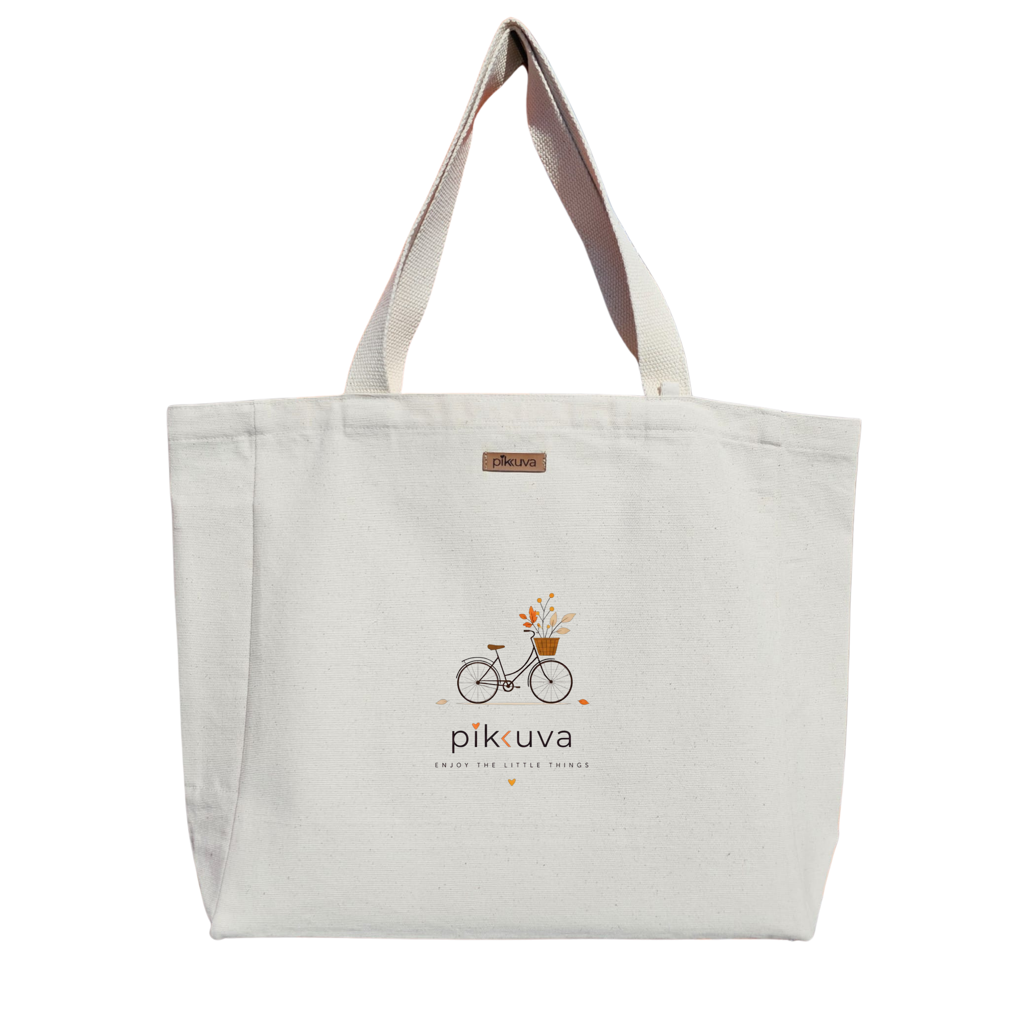 Natural Canvas Tote Bag, Natural Handle, White Velcro, Water Bottle Holder