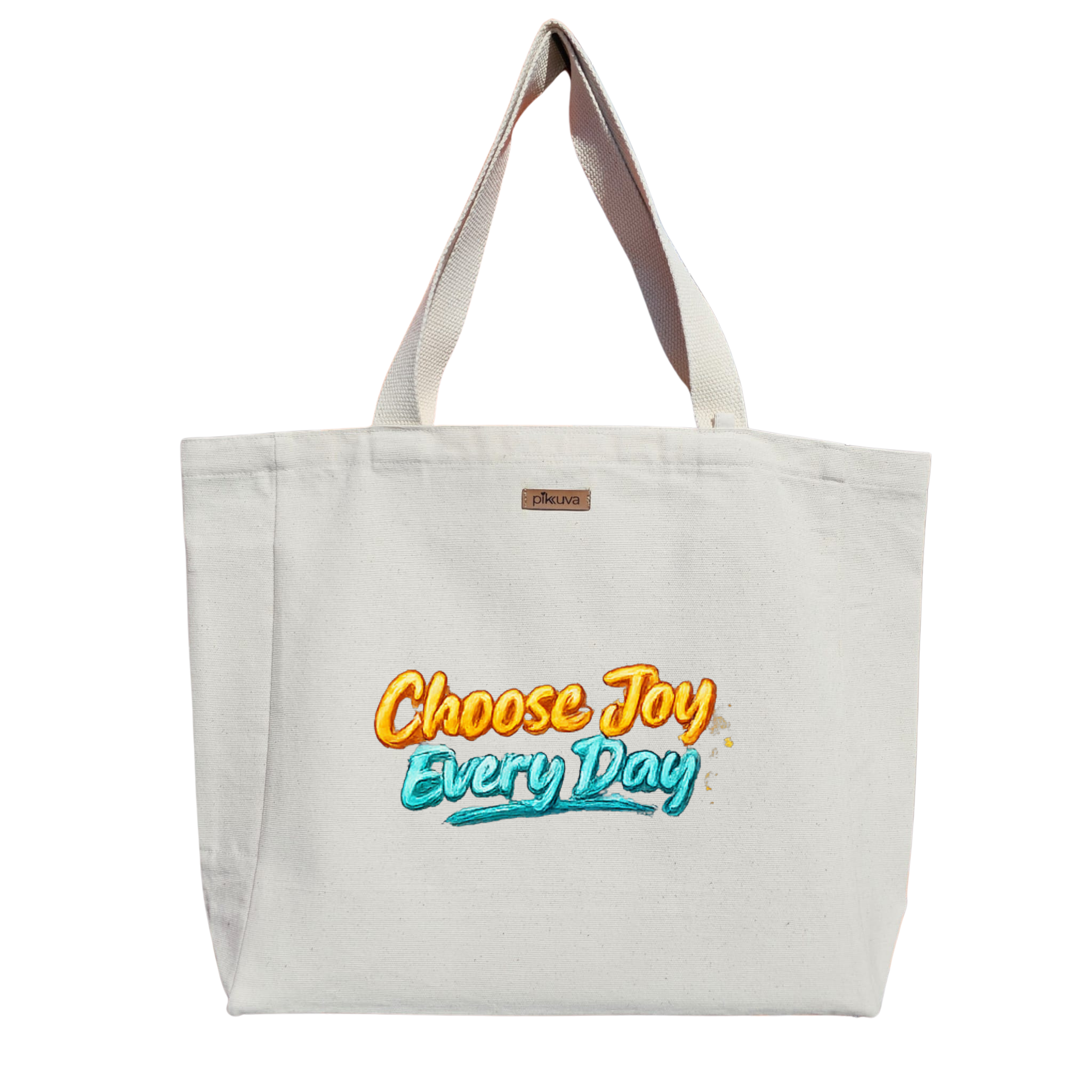 Natural Canvas Tote Bag, Natural Handle, White Velcro, Water Bottle Holder