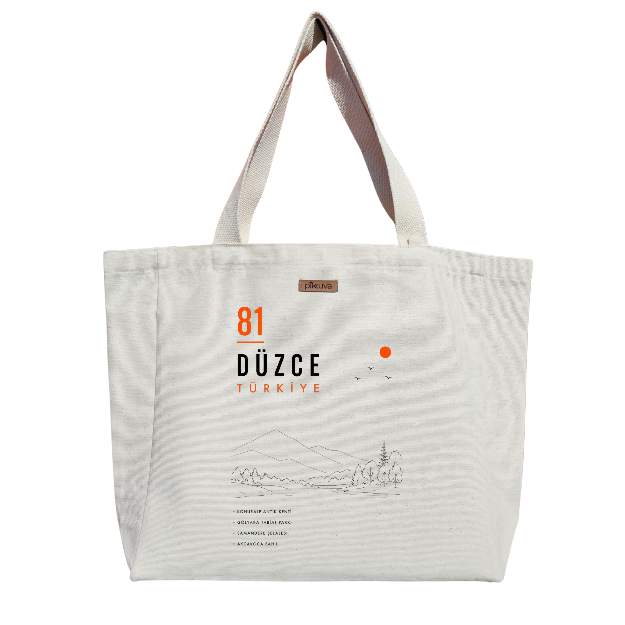 Natural Canvas Tote Bag, Natural Handle, White Velcro, Water Bottle Holder — 20x24