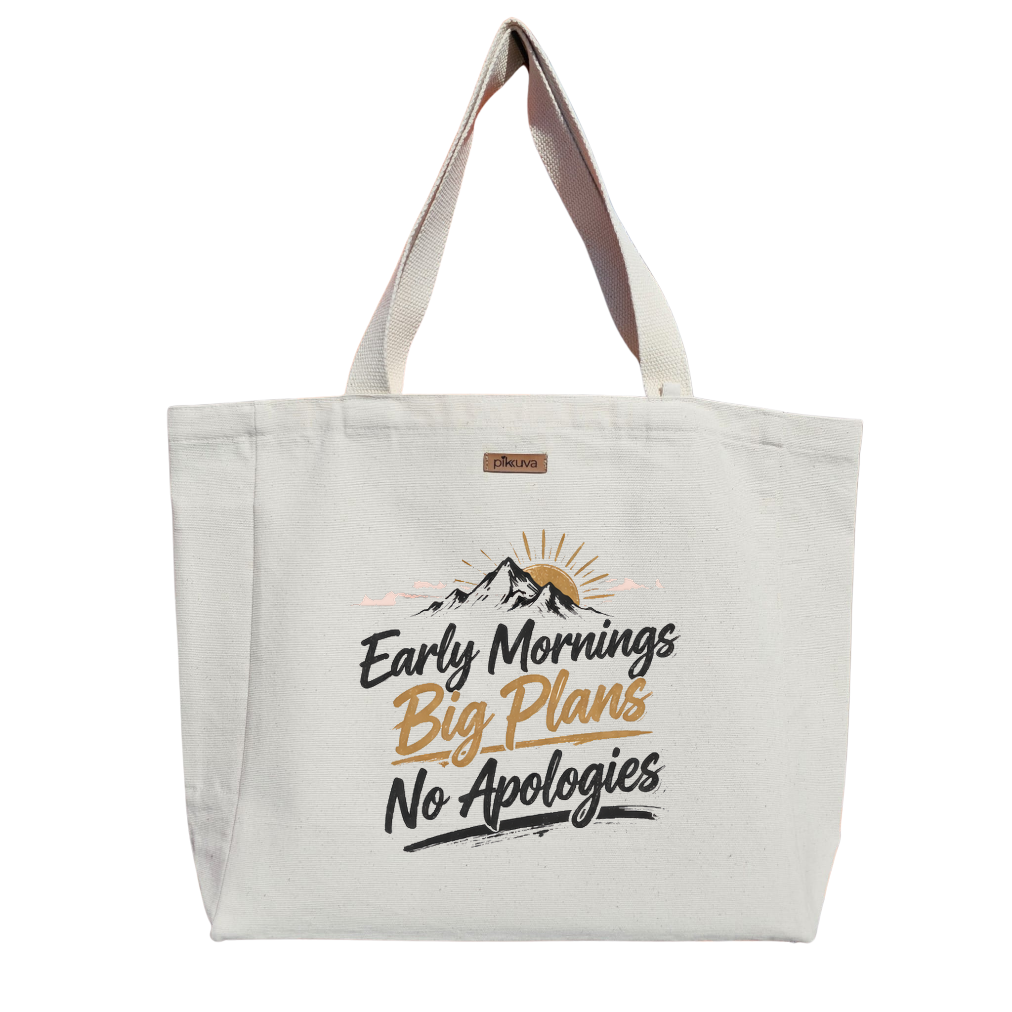 Natural Canvas Tote Bag, Natural Handle, White Velcro, Water Bottle Holder — 24x20