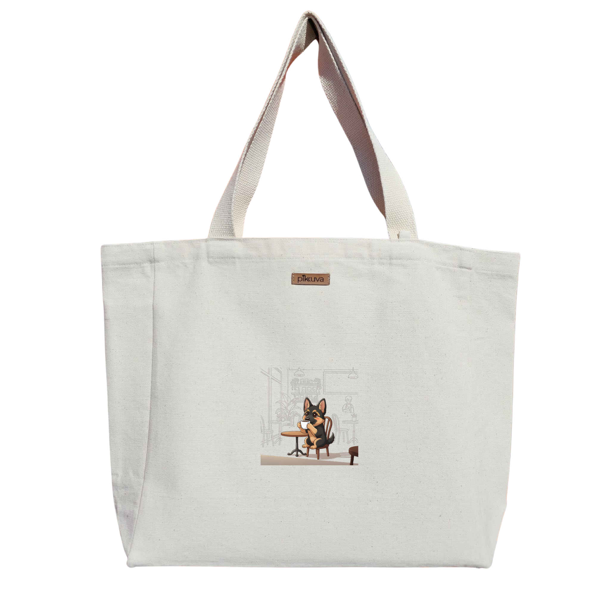 Natural Canvas Tote Bag, Natural Handle, White Velcro, Water Bottle Holder