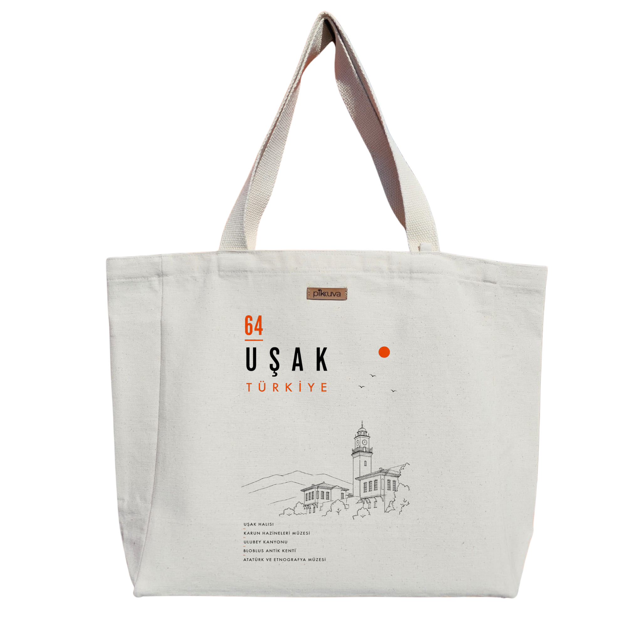 Natural Canvas Tote Bag, Natural Handle, White Velcro, Water Bottle Holder — 20x24