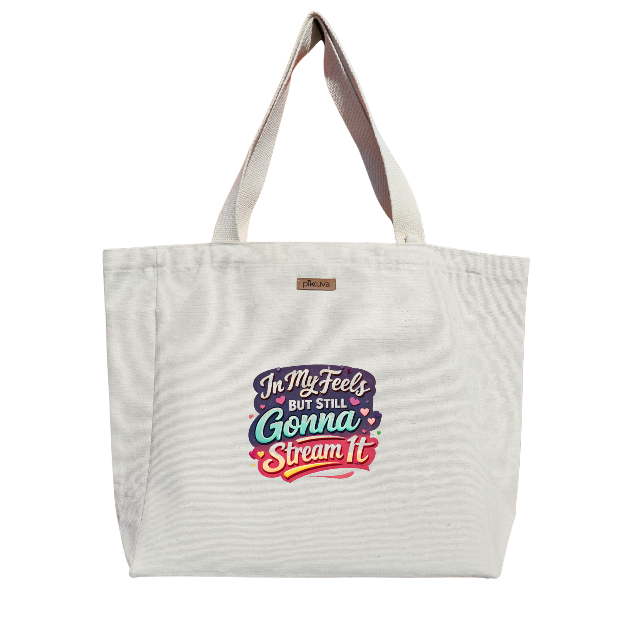 Natural Canvas Tote Bag, Natural Handle, White Velcro, Water Bottle Holder
