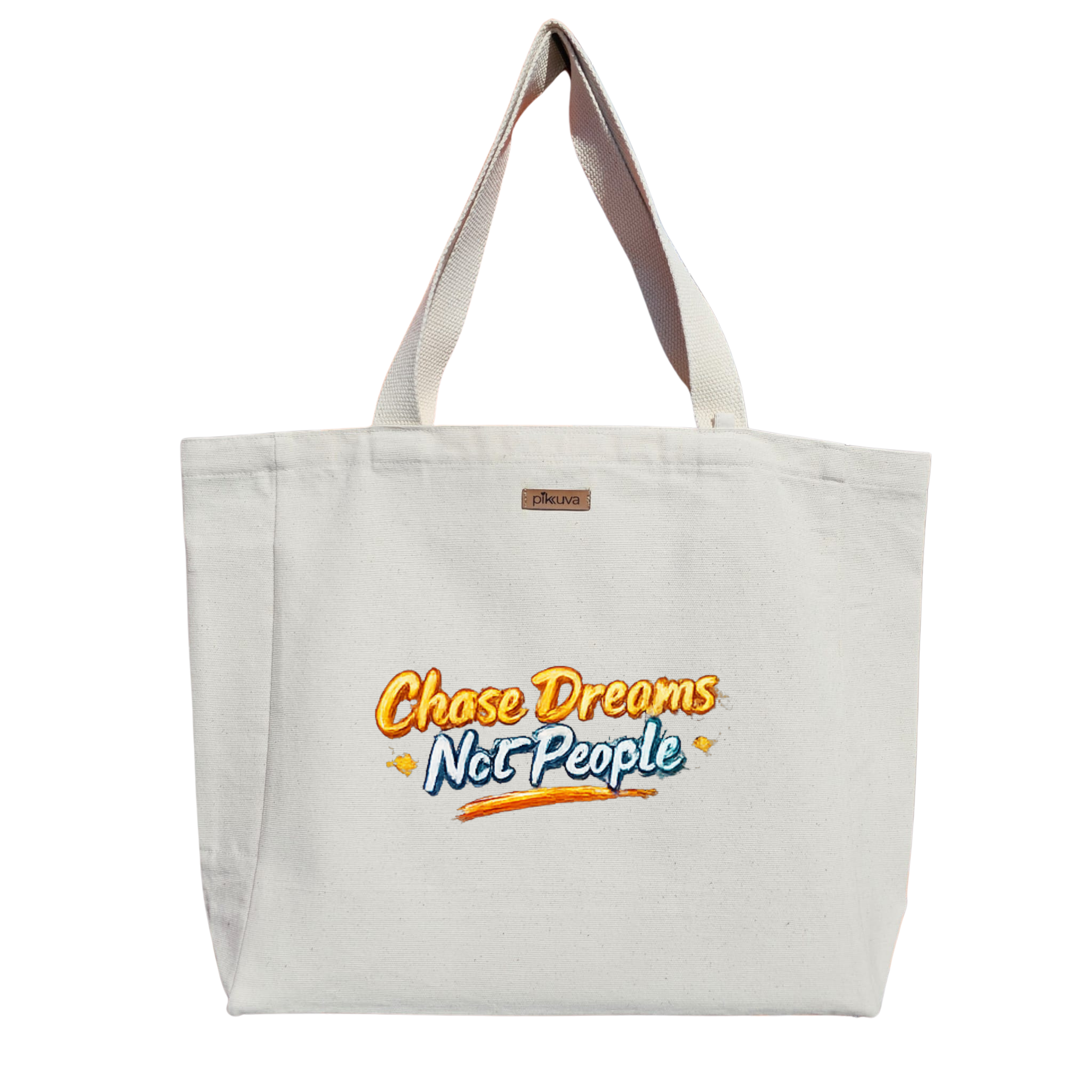 Natural Canvas Tote Bag, Natural Handle, White Velcro, Water Bottle Holder