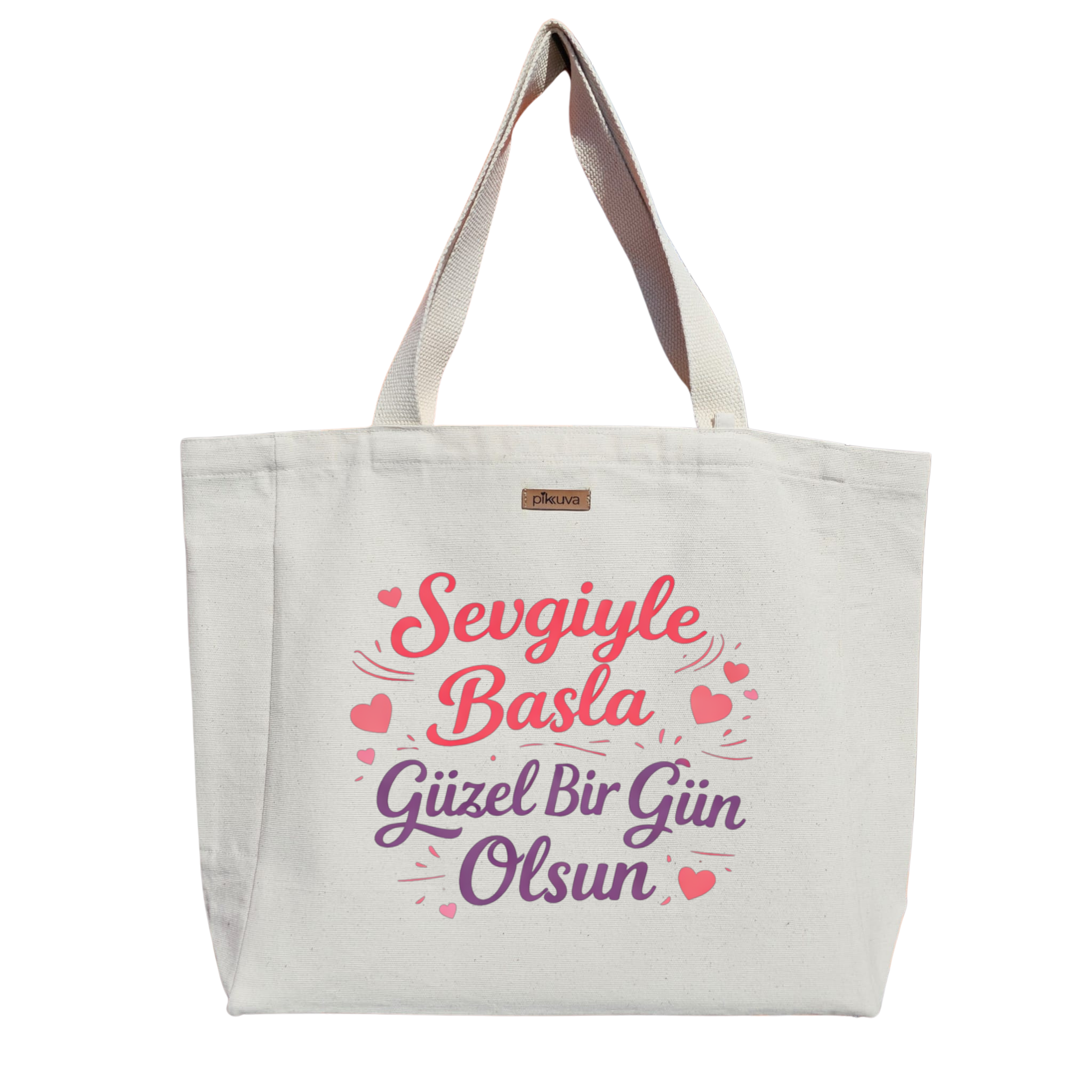 Natural Canvas Tote Bag, Natural Handle, White Velcro, Water Bottle Holder