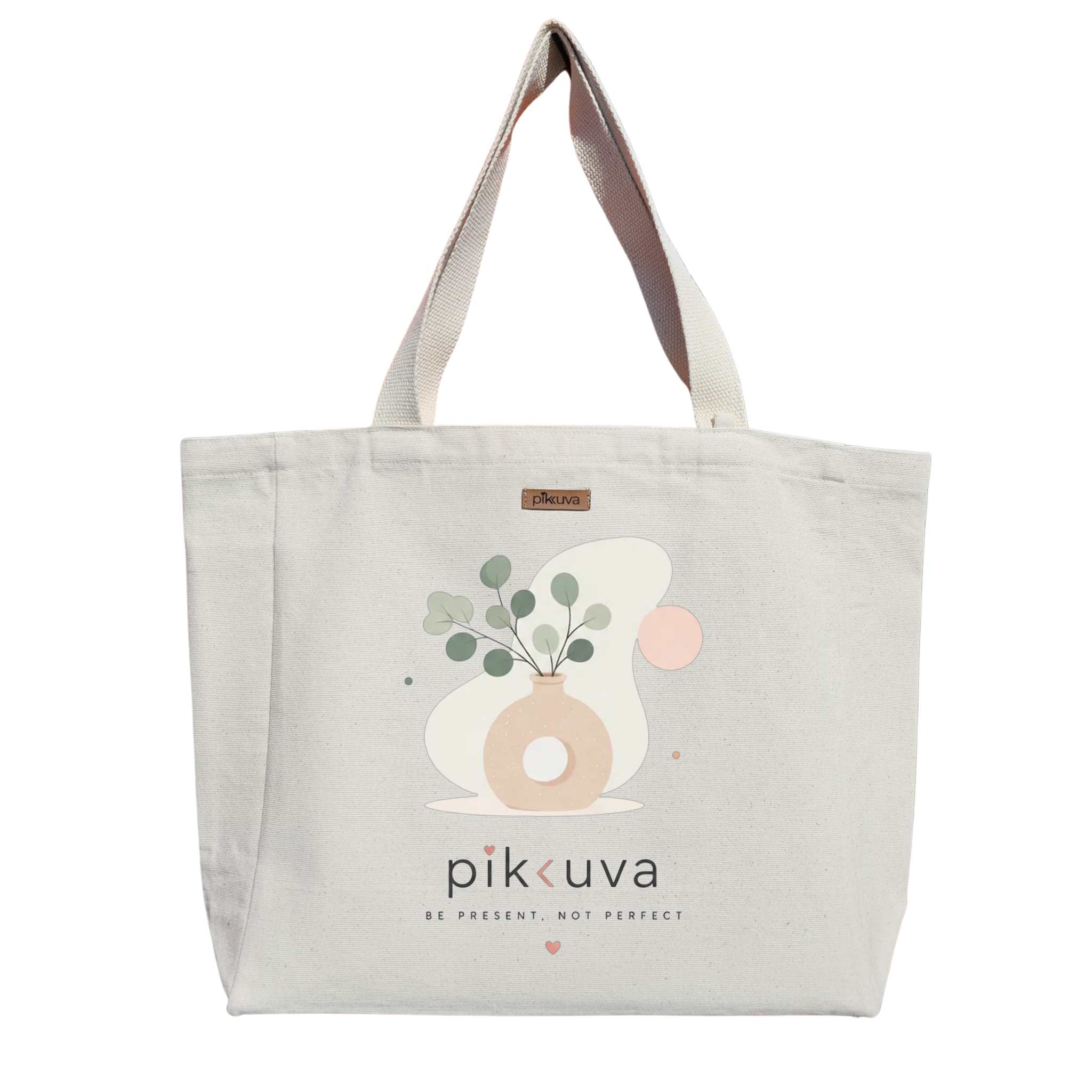Natural Canvas Tote Bag, Natural Handle, White Velcro, Water Bottle Holder — 20x24