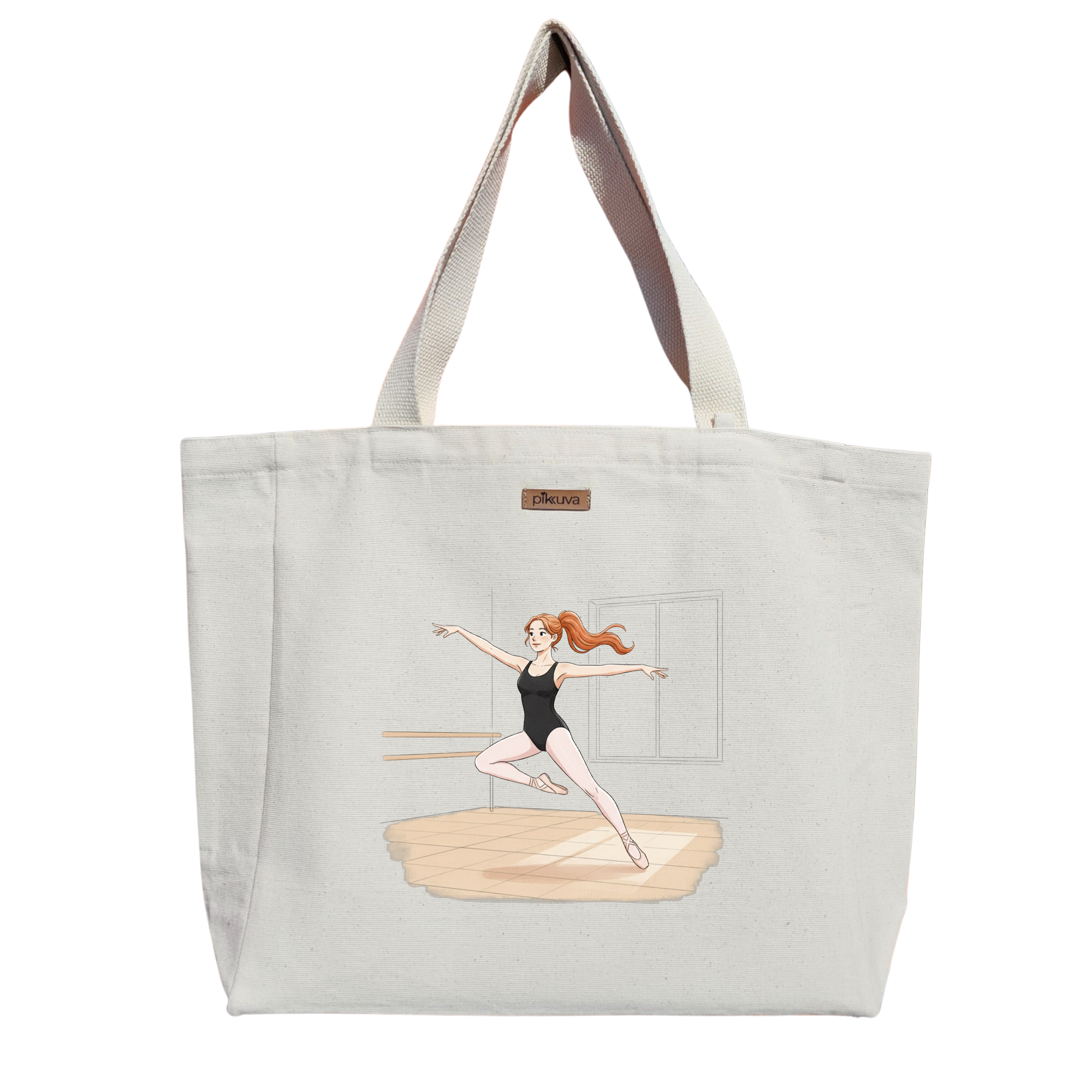 Bale Dansı Anı Ballet Dance Moment Baskılı Naturel Kanvas Bez Çanta Sap Beyaz Cırt Cırtlı Suluk Tutuculu — 20x24
