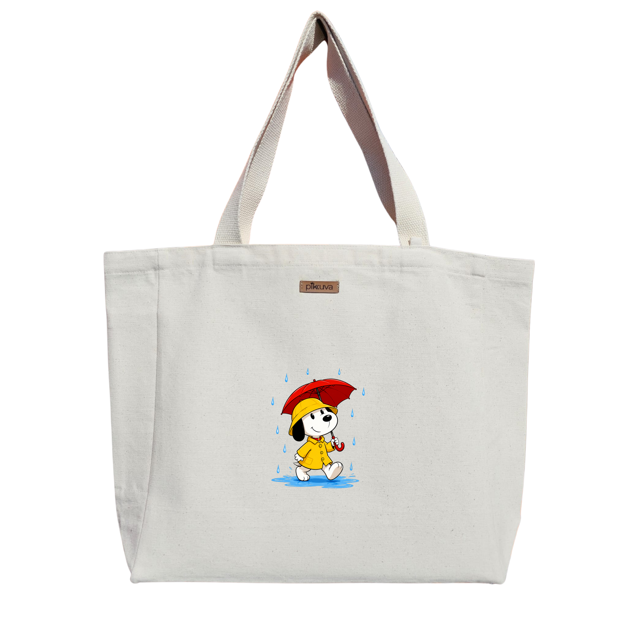 Natural Canvas Tote Bag, Natural Handle, White Velcro, Water Bottle Holder