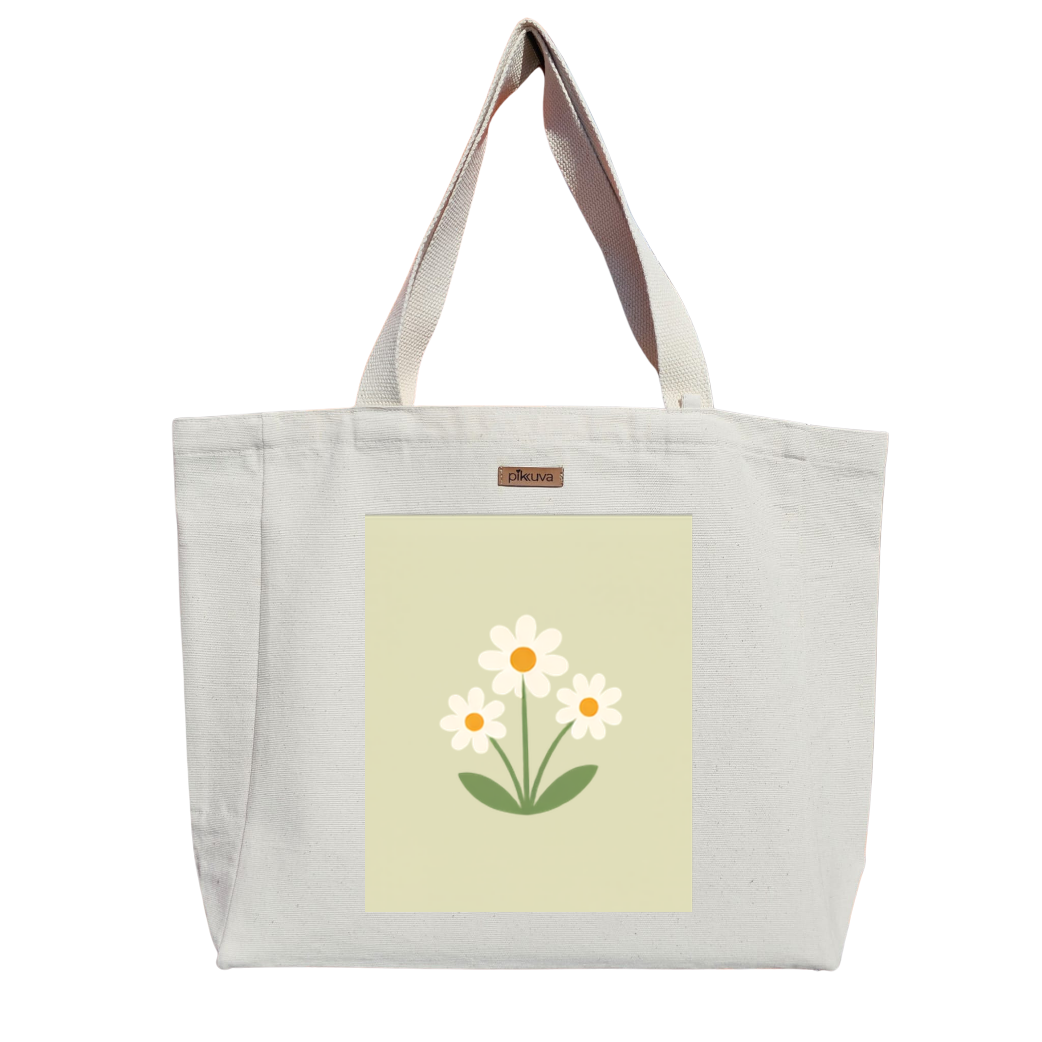 Natural Canvas Tote Bag, Natural Handle, White Velcro, Water Bottle Holder — 20x24