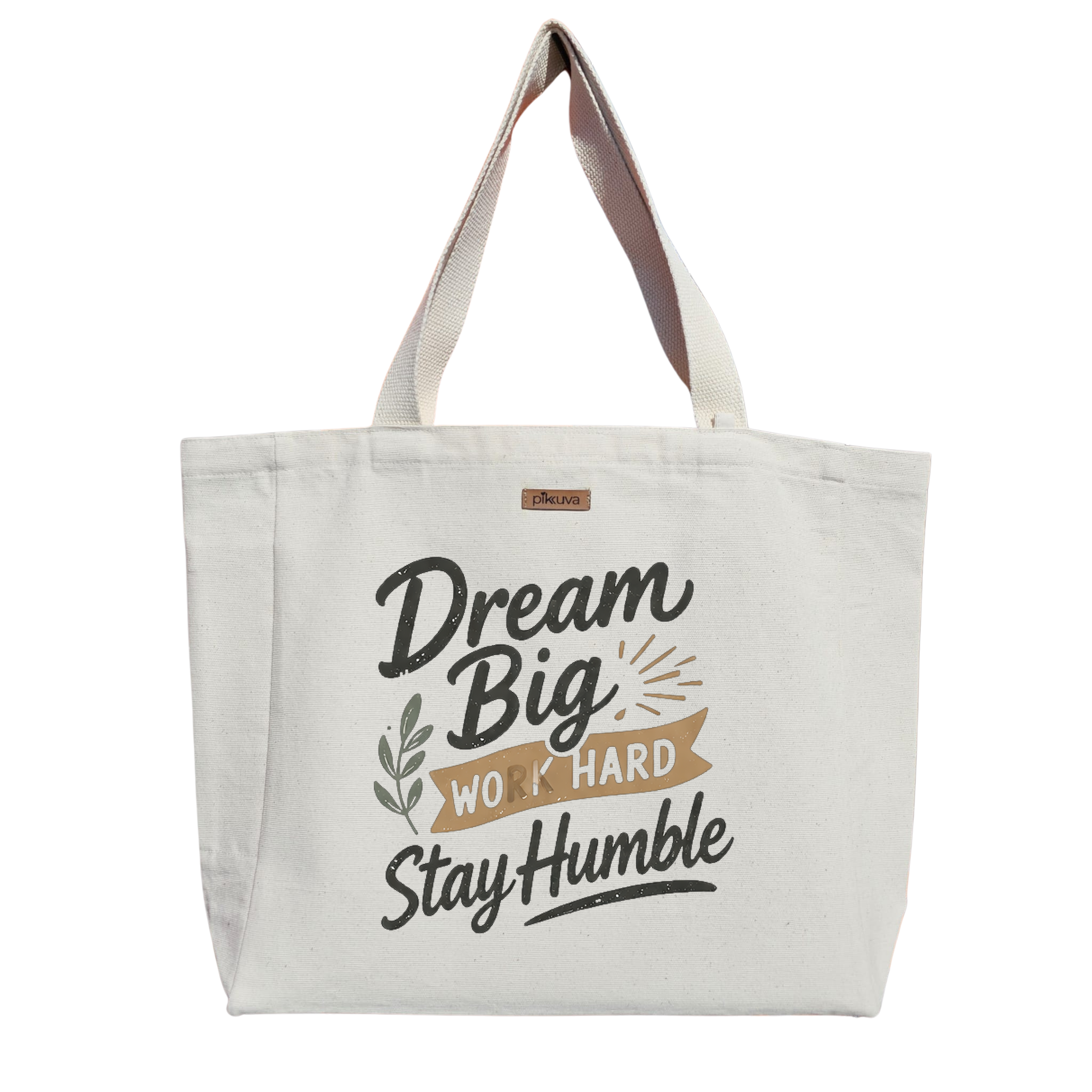 Natural Canvas Tote Bag, Natural Handle, White Velcro, Water Bottle Holder — 20x24