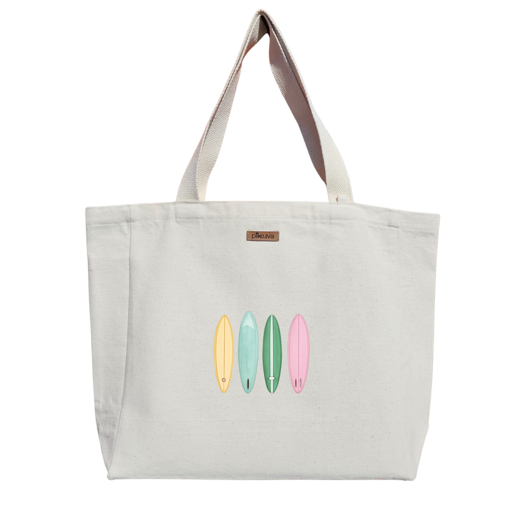 Natural Canvas Tote Bag, Natural Handle, White Velcro, Water Bottle Holder