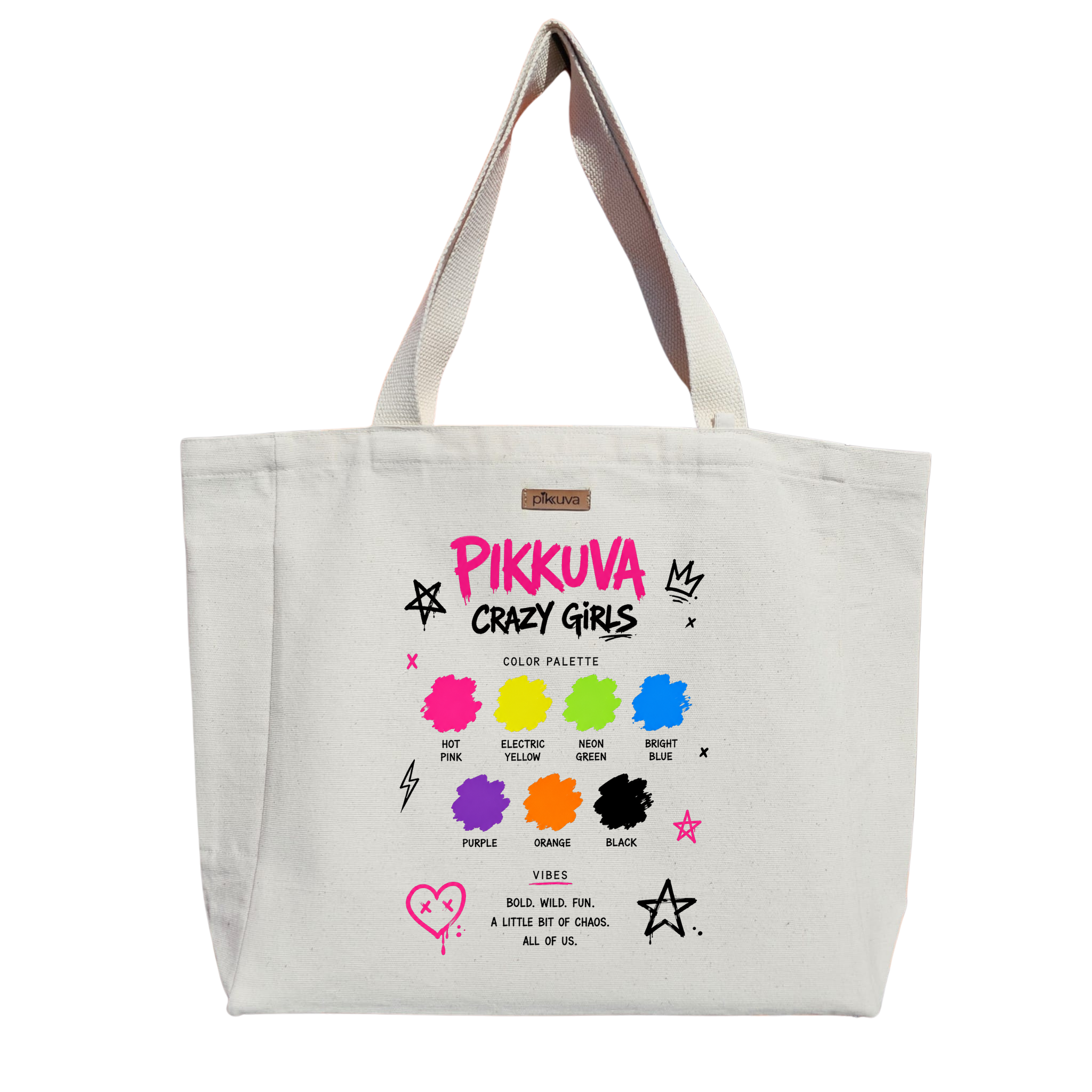 Natural Canvas Tote Bag, Natural Handle, White Velcro, Water Bottle Holder — 20x24