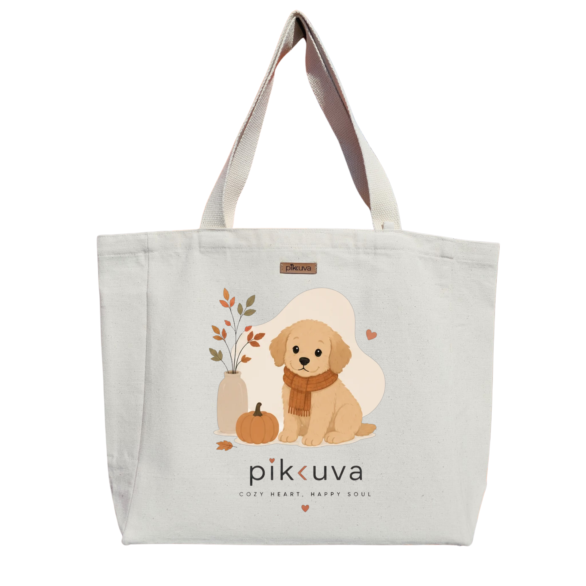 Natural Canvas Tote Bag, Natural Handle, White Velcro, Water Bottle Holder — 20x24