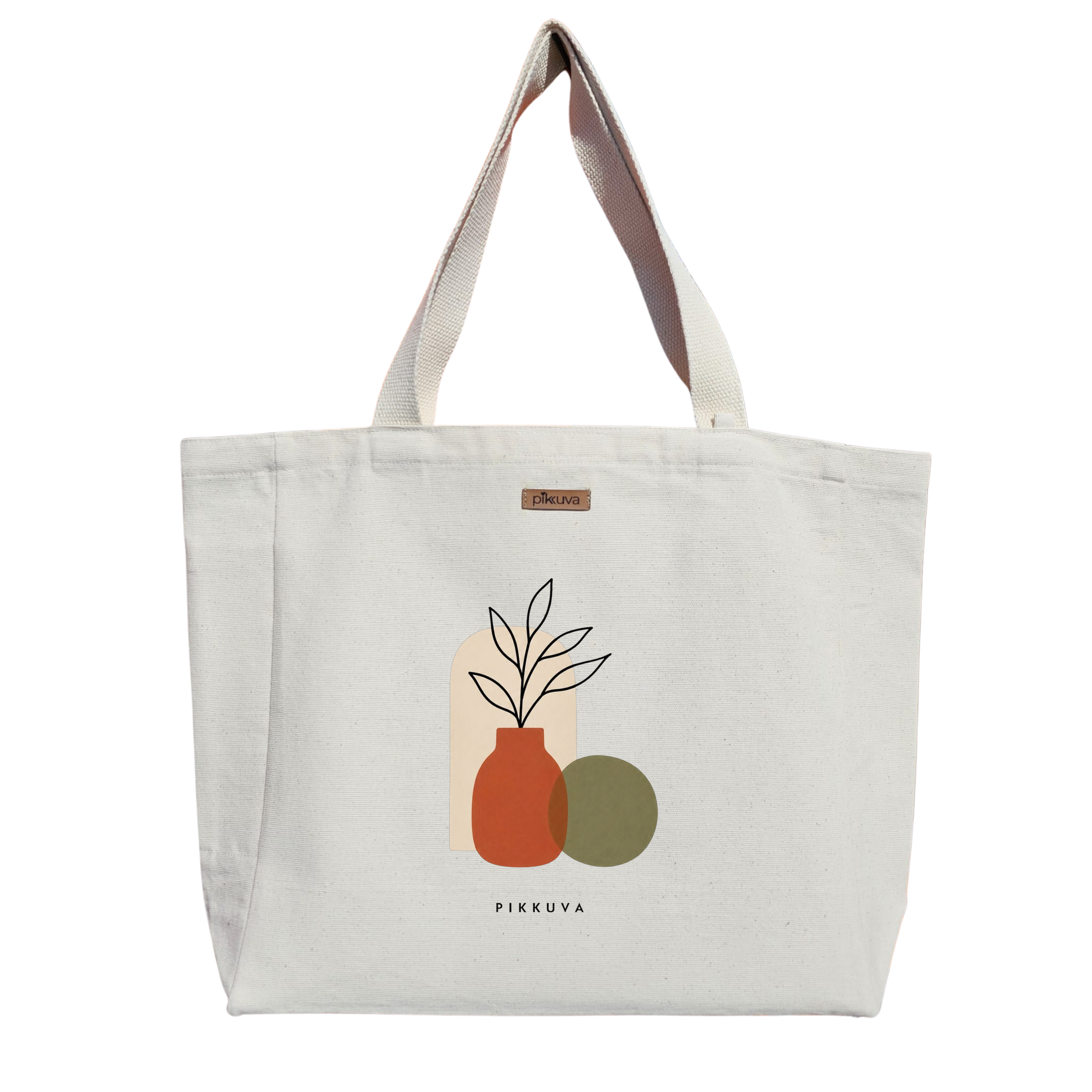 Natural Canvas Tote Bag, Natural Handle, White Velcro, Water Bottle Holder — 12x20