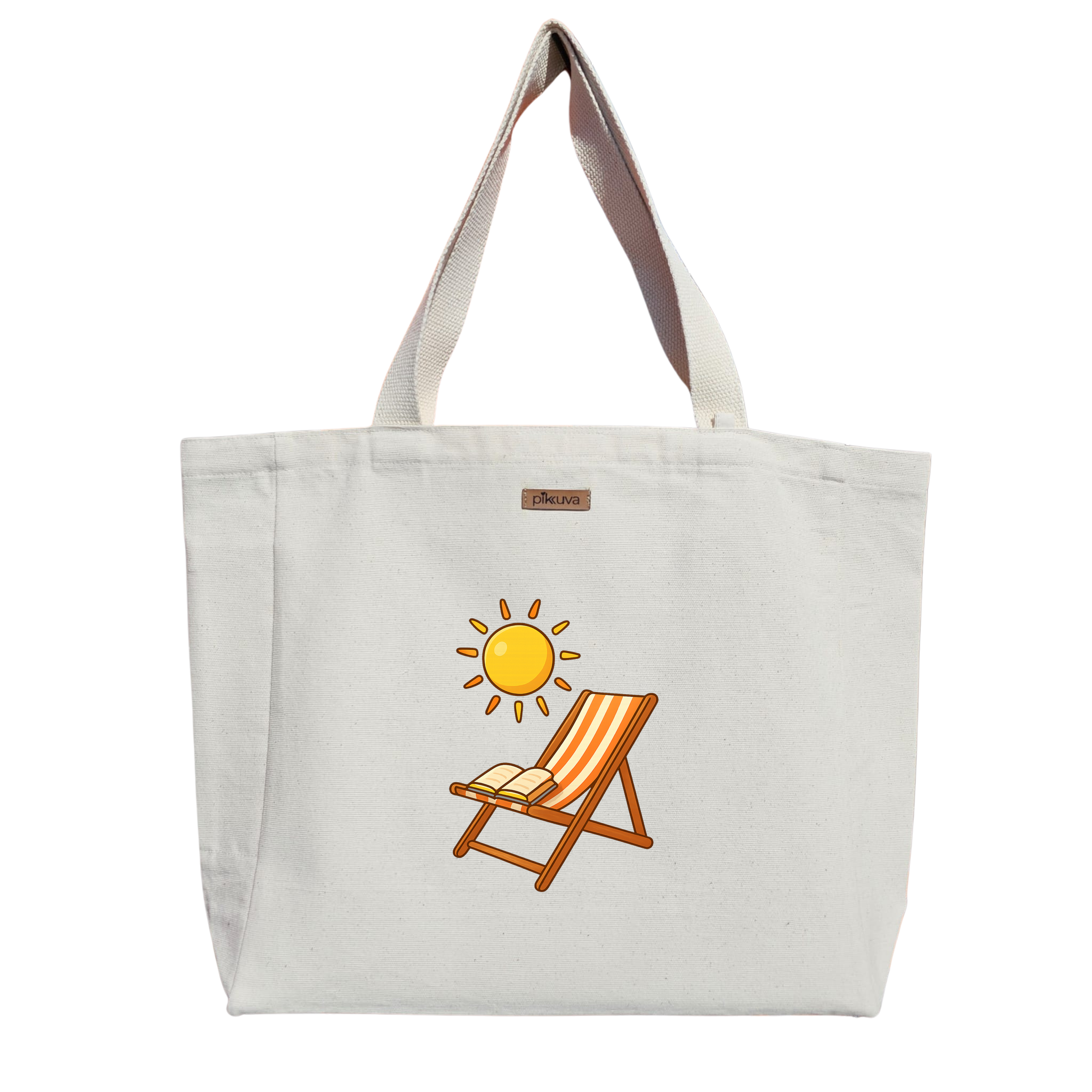 Natural Canvas Tote Bag, Natural Handle, White Velcro, Water Bottle Holder — 12x20
