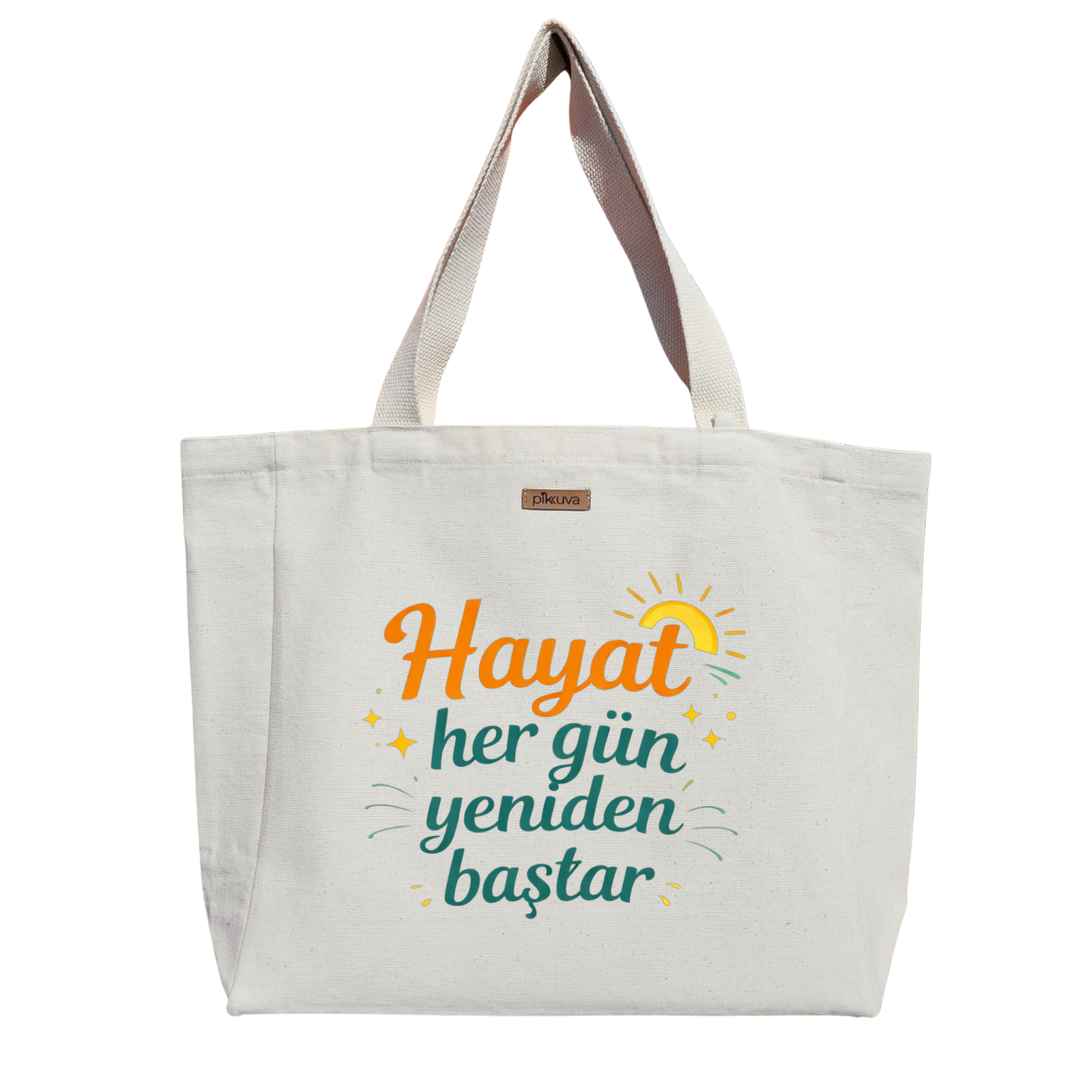 Natural Canvas Tote Bag, Natural Handle, White Velcro, Water Bottle Holder