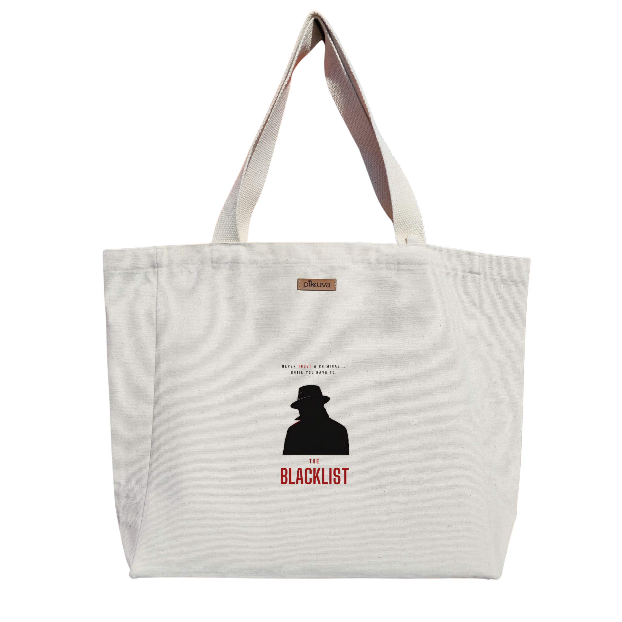 Natural Canvas Tote Bag, Natural Handle, White Velcro, Water Bottle Holder