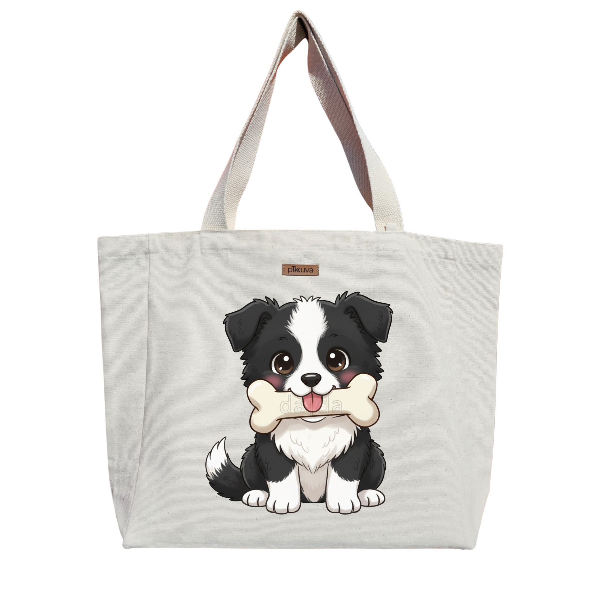 Natural Canvas Tote Bag, Natural Handle, White Velcro, Water Bottle Holder — 20x24