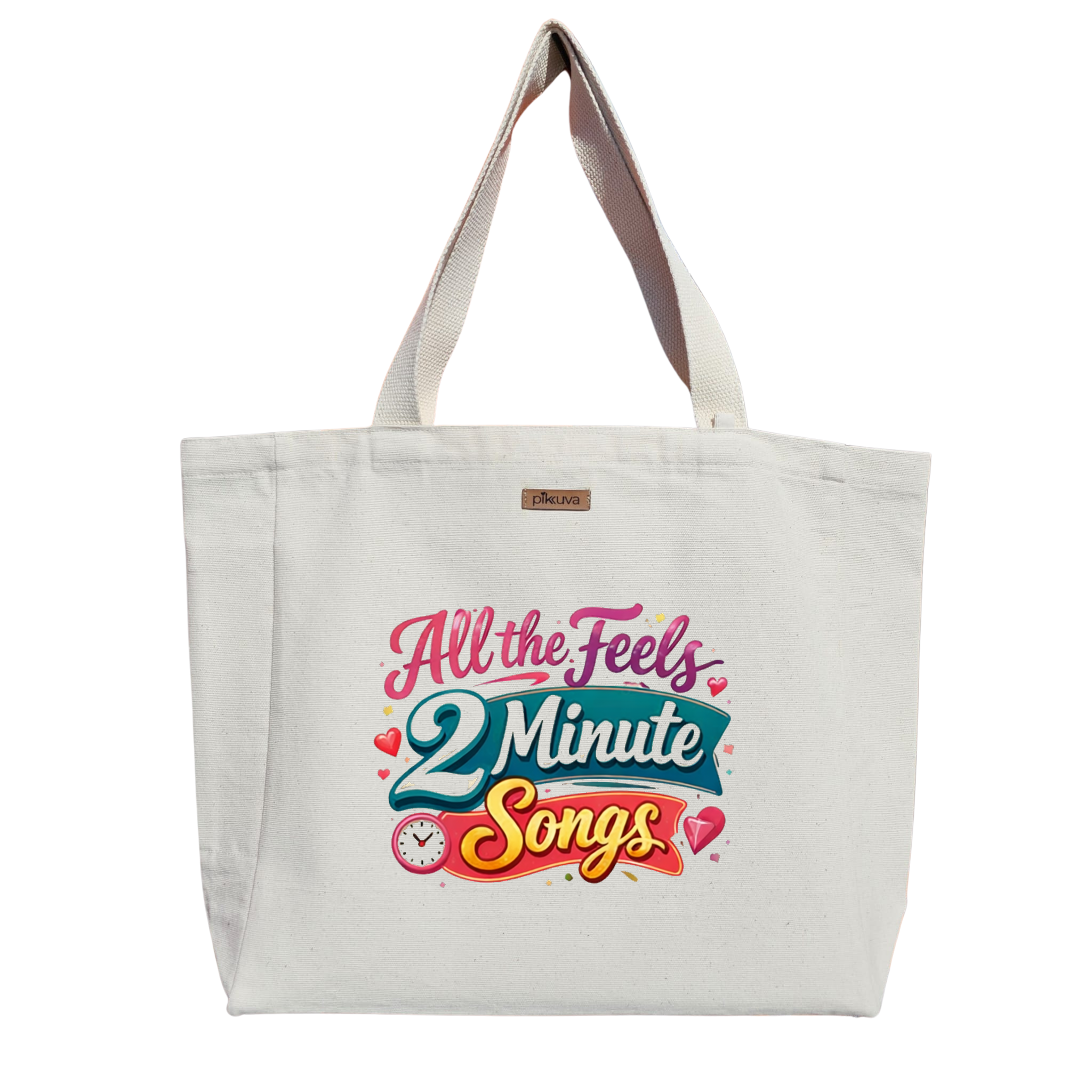 Natural Canvas Tote Bag, Natural Handle, White Velcro, Water Bottle Holder