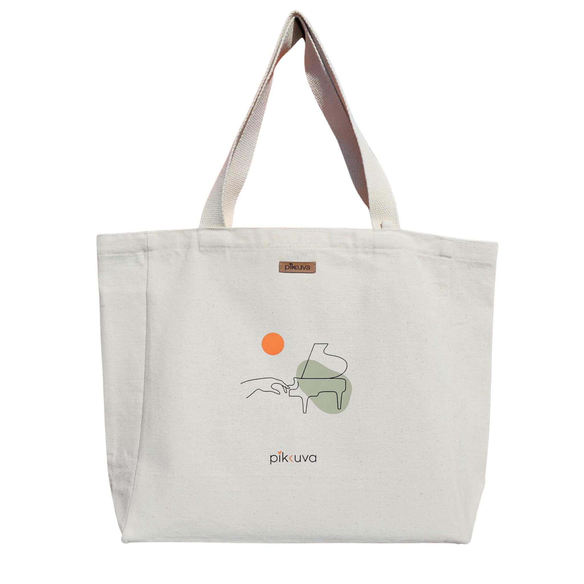 Natural Canvas Tote Bag, Natural Handle, White Velcro, Water Bottle Holder — 12x20