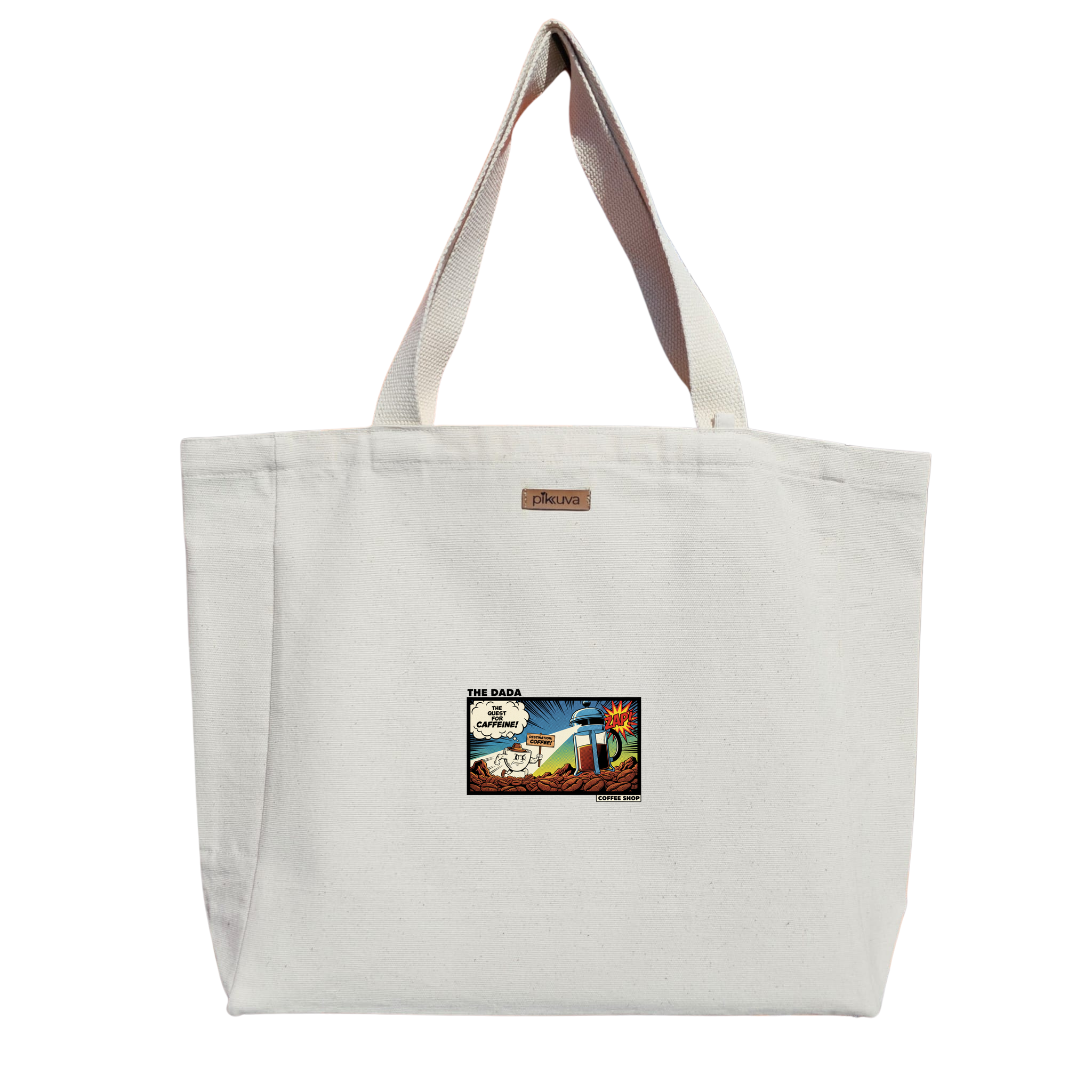 Natural Canvas Tote Bag, Natural Handle, White Velcro, Water Bottle Holder