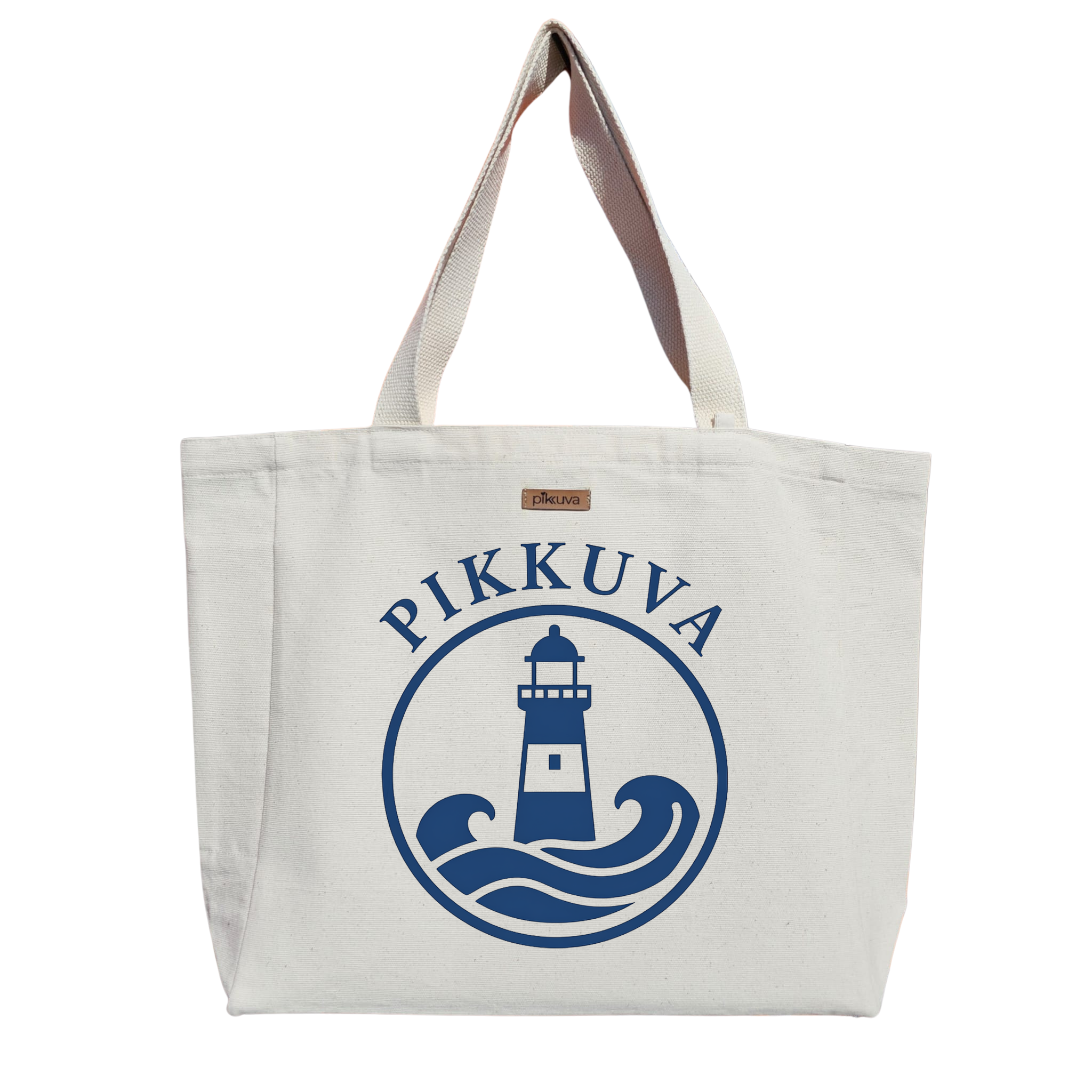 Natural Canvas Tote Bag, Natural Handle, White Velcro, Water Bottle Holder — 20x24