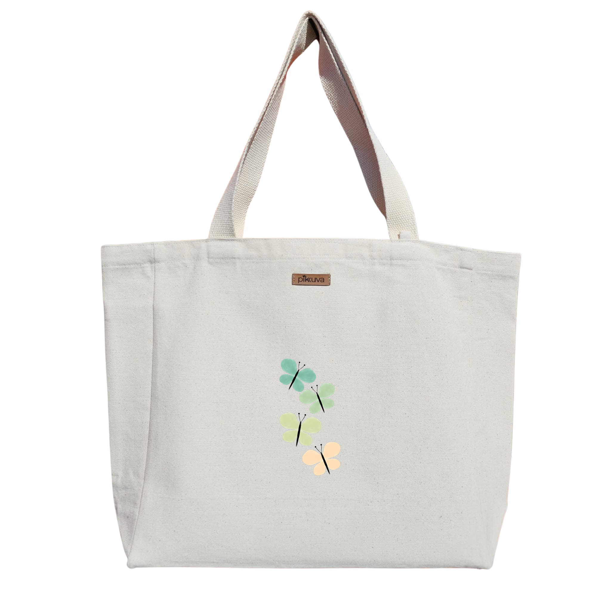 Natural Canvas Tote Bag, Natural Handle, White Velcro, Water Bottle Holder