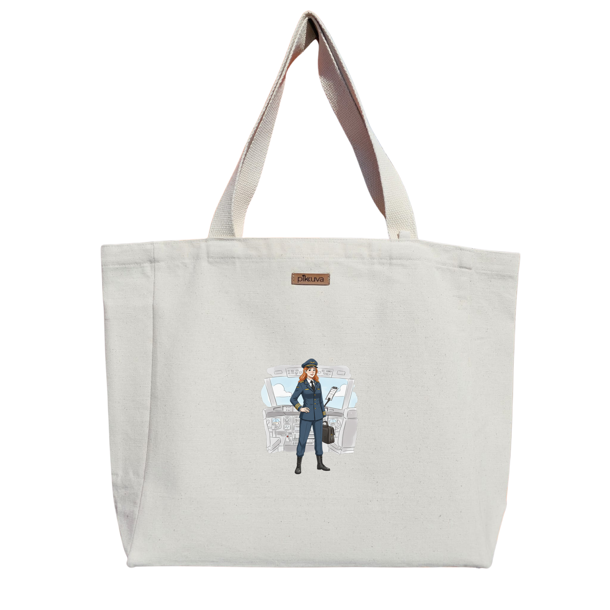 Natural Canvas Tote Bag, Natural Handle, White Velcro, Water Bottle Holder