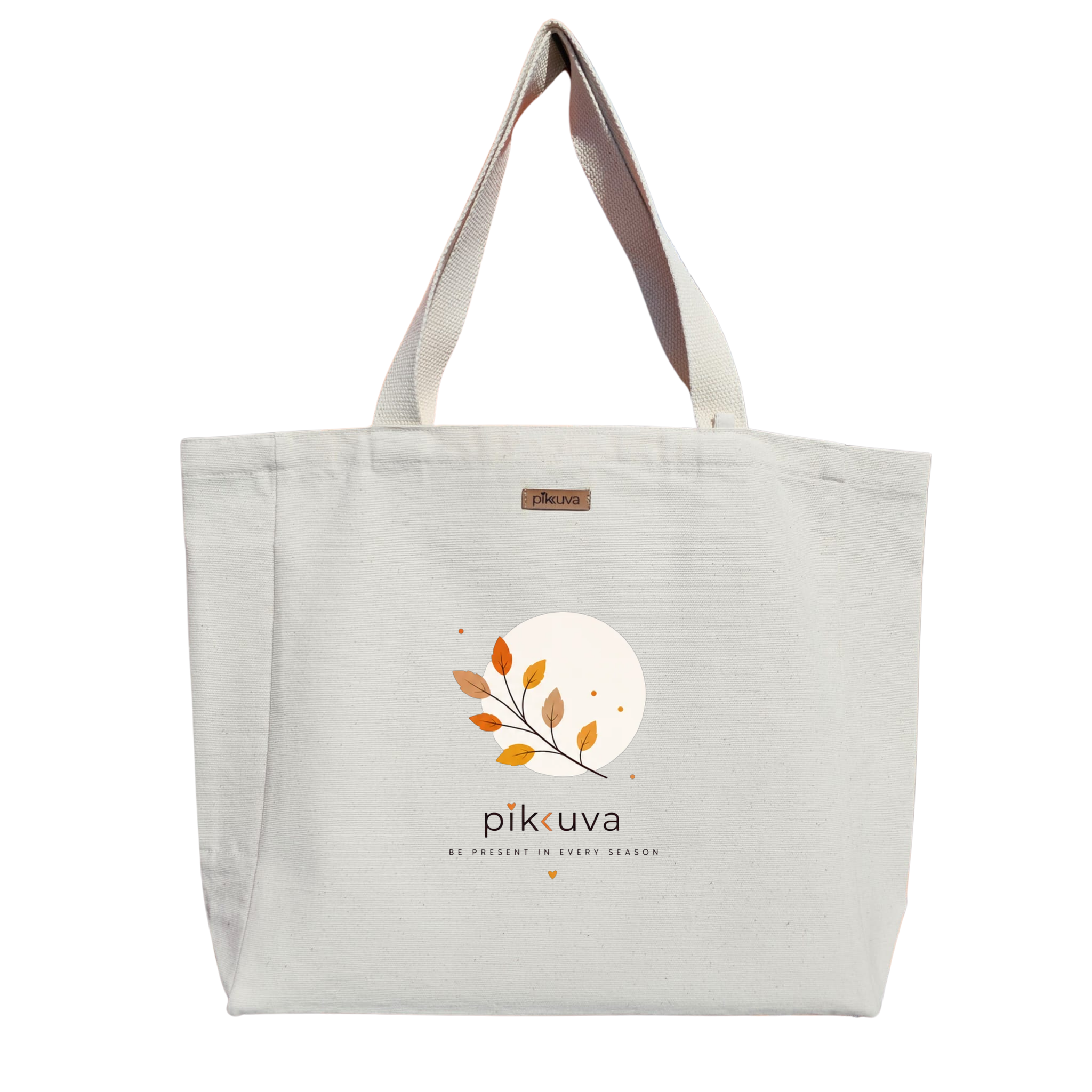 Natural Canvas Tote Bag, Natural Handle, White Velcro, Water Bottle Holder — 12x20