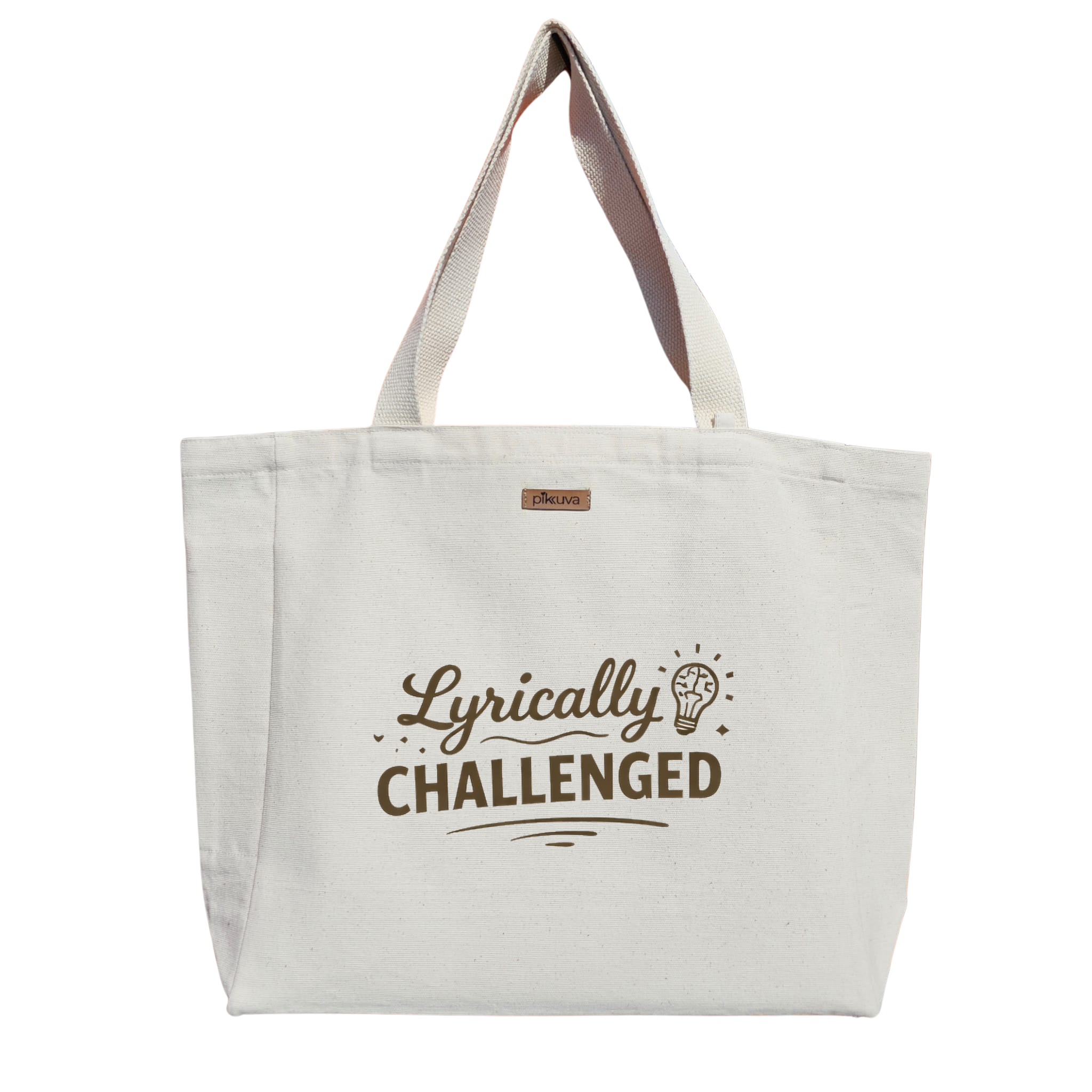 Natural Canvas Tote Bag, Natural Handle, White Velcro, Water Bottle Holder