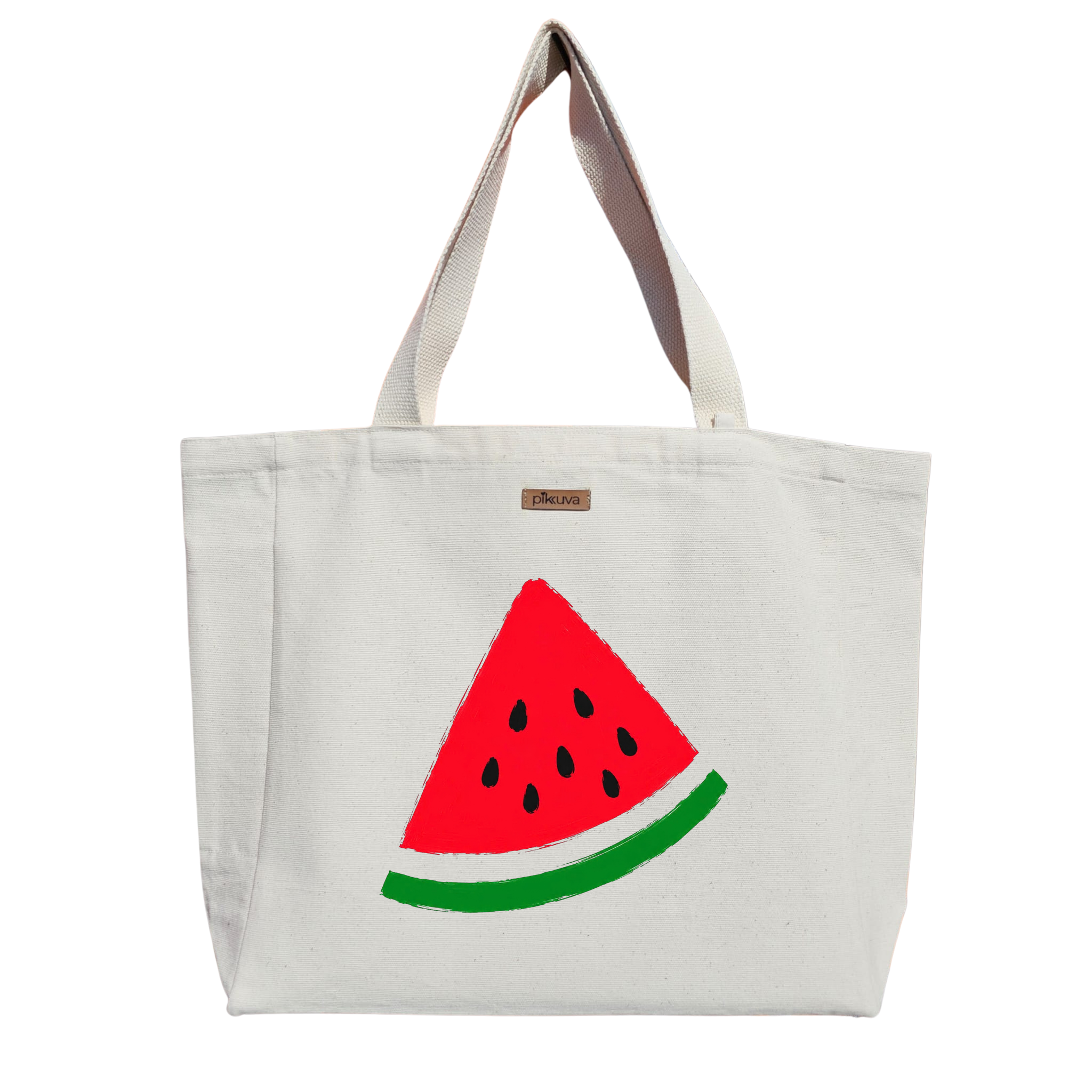 Natural Canvas Tote Bag, Natural Handle, White Velcro, Water Bottle Holder — 20x24