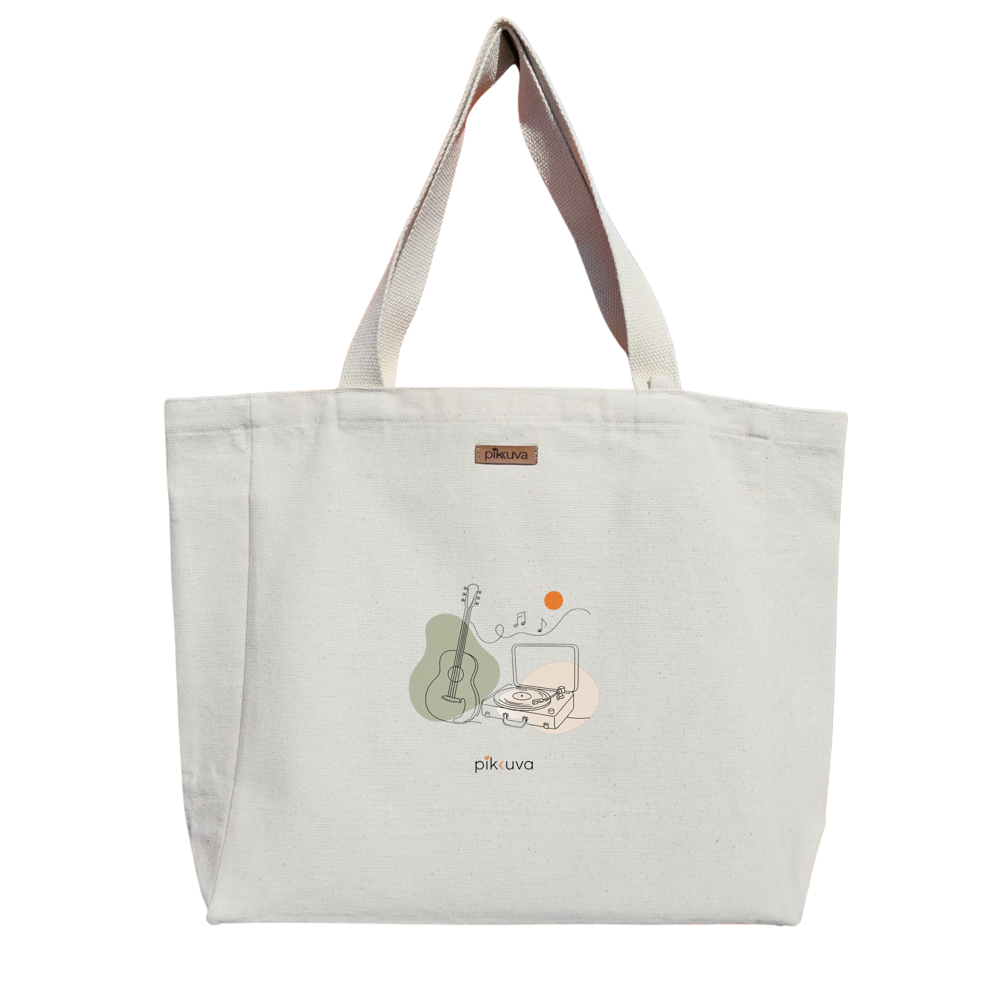 Natural Canvas Tote Bag, Natural Handle, White Velcro, Water Bottle Holder — 12x20