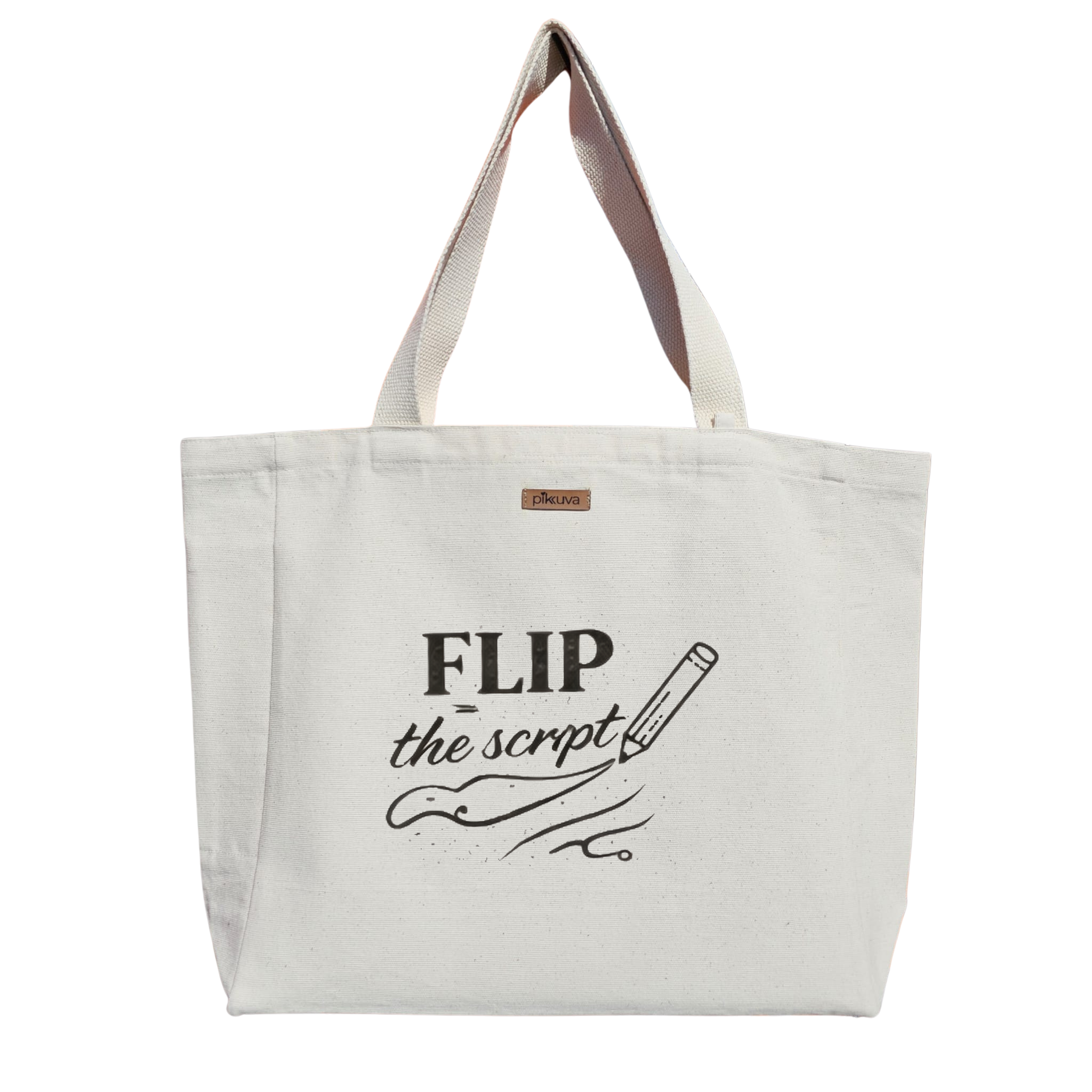 Natural Canvas Tote Bag, Natural Handle, White Velcro, Water Bottle Holder — 20x24