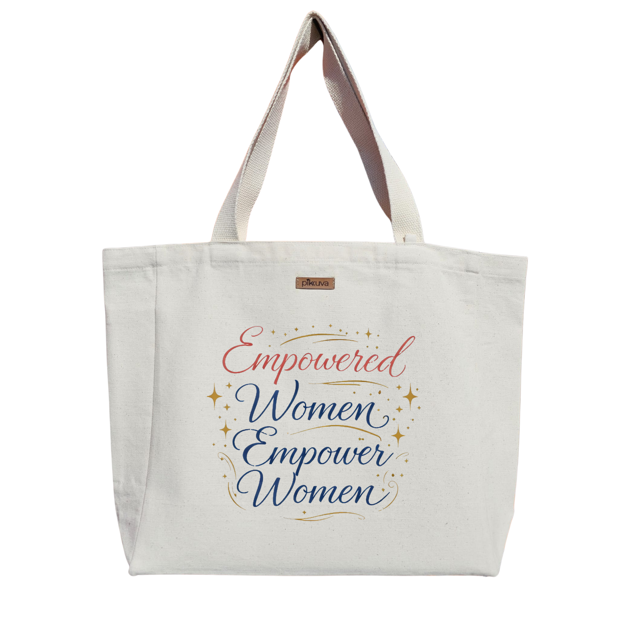 Natural Canvas Tote Bag, Natural Handle, White Velcro, Water Bottle Holder — 24x20