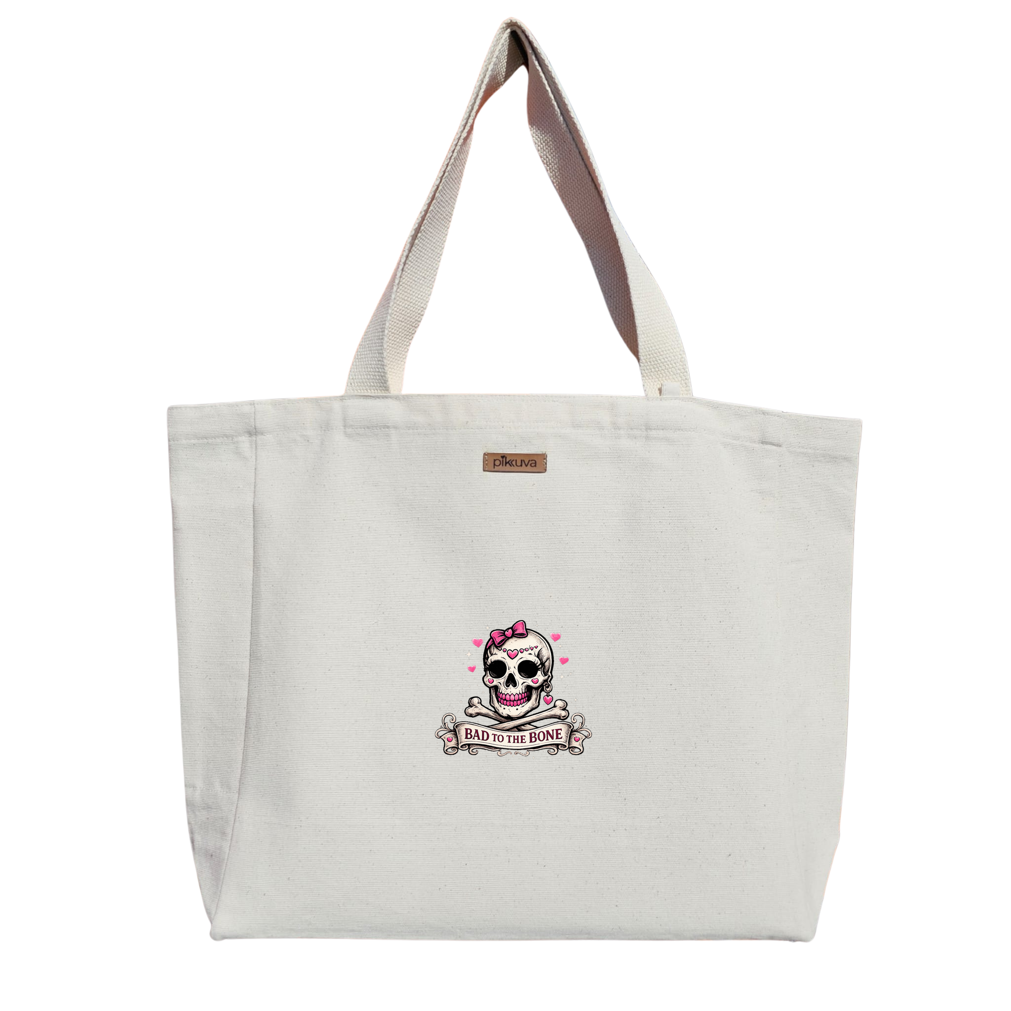 Natural Canvas Tote Bag, Natural Handle, White Velcro, Water Bottle Holder