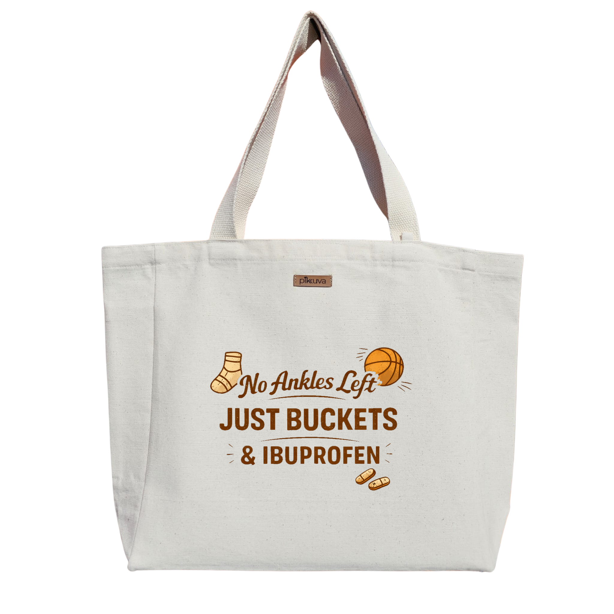 Natural Canvas Tote Bag, Natural Handle, White Velcro, Water Bottle Holder — 20x24
