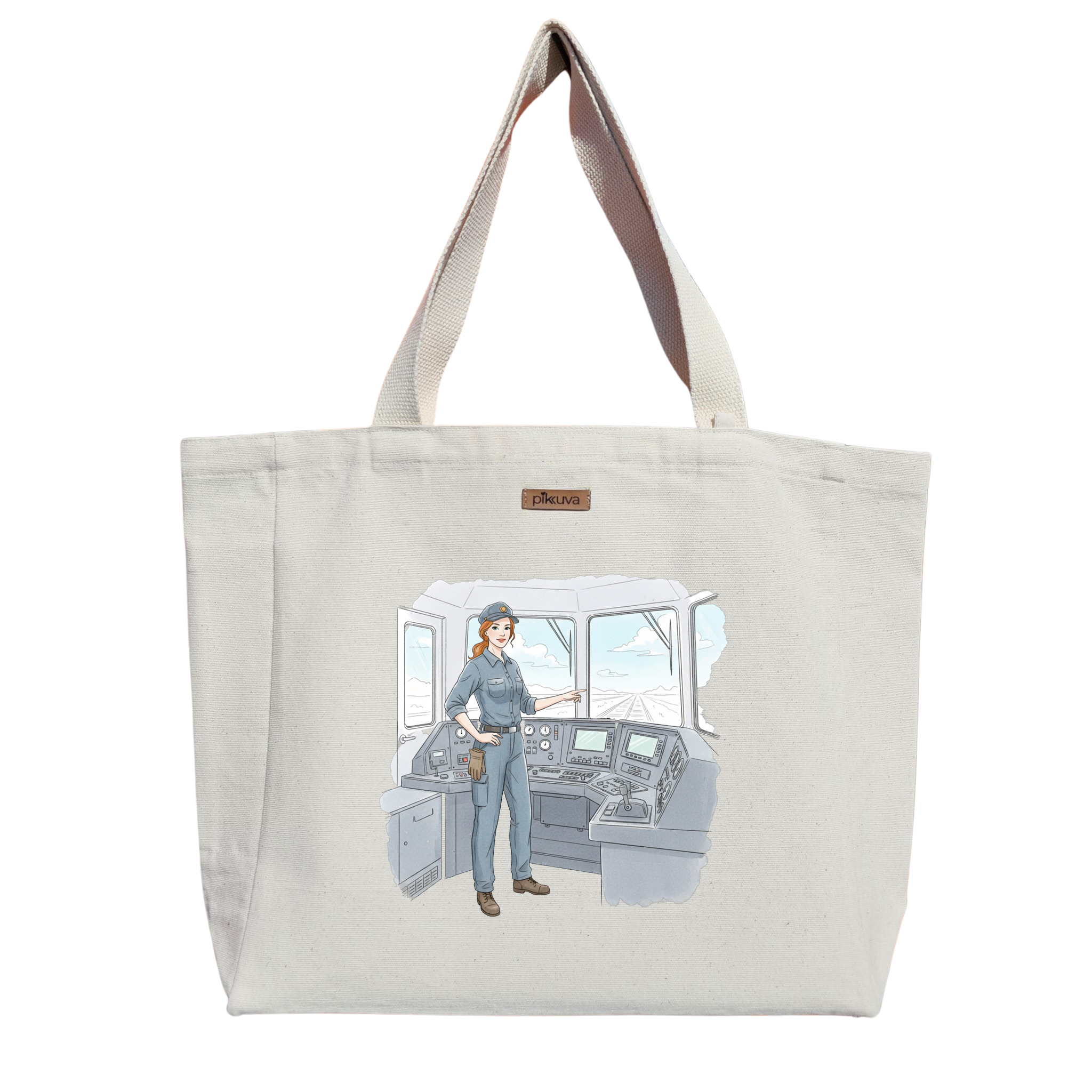 Natural Canvas Tote Bag, Natural Handle, White Velcro, Water Bottle Holder — 20x24