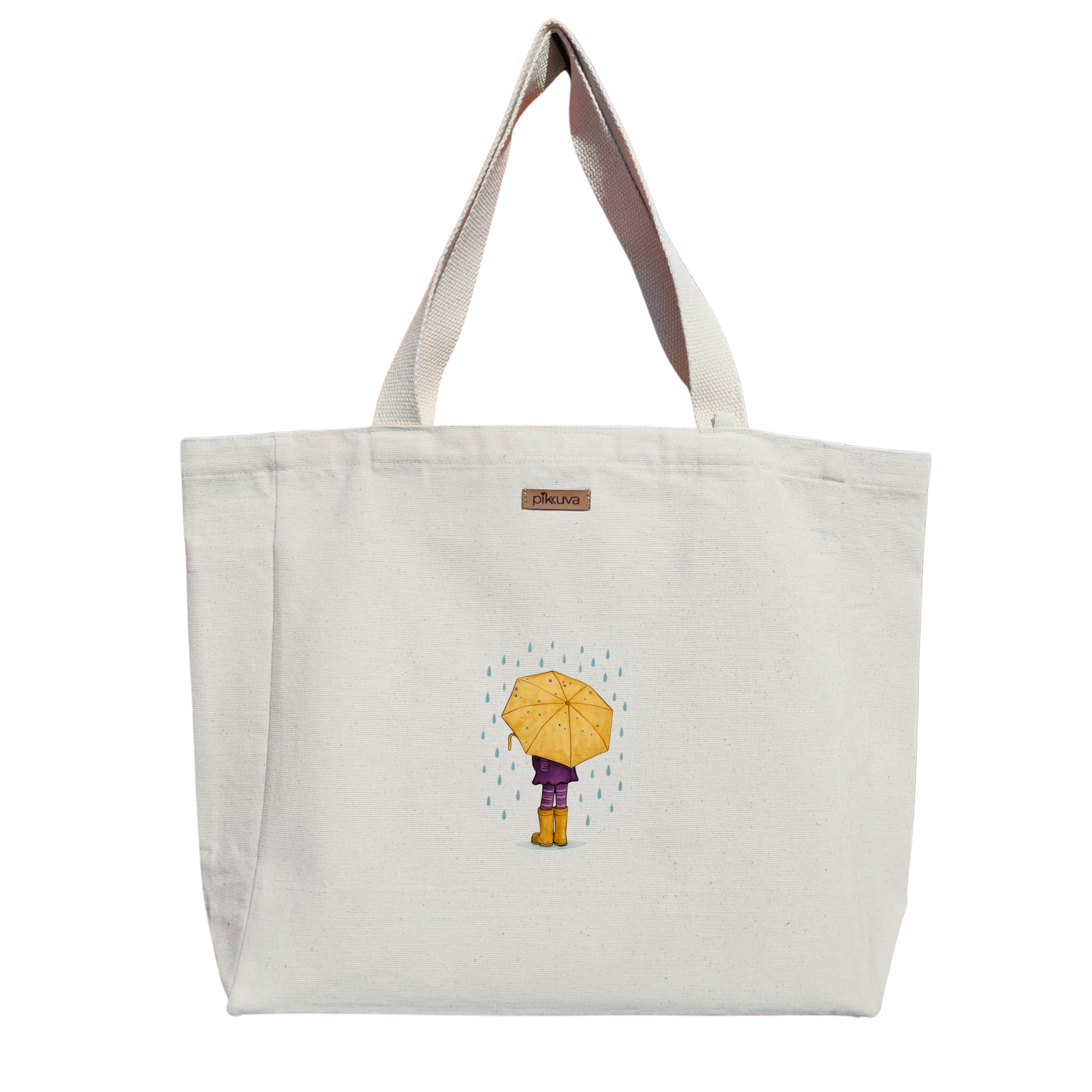 Natural Canvas Tote Bag, Natural Handle, White Velcro, Water Bottle Holder