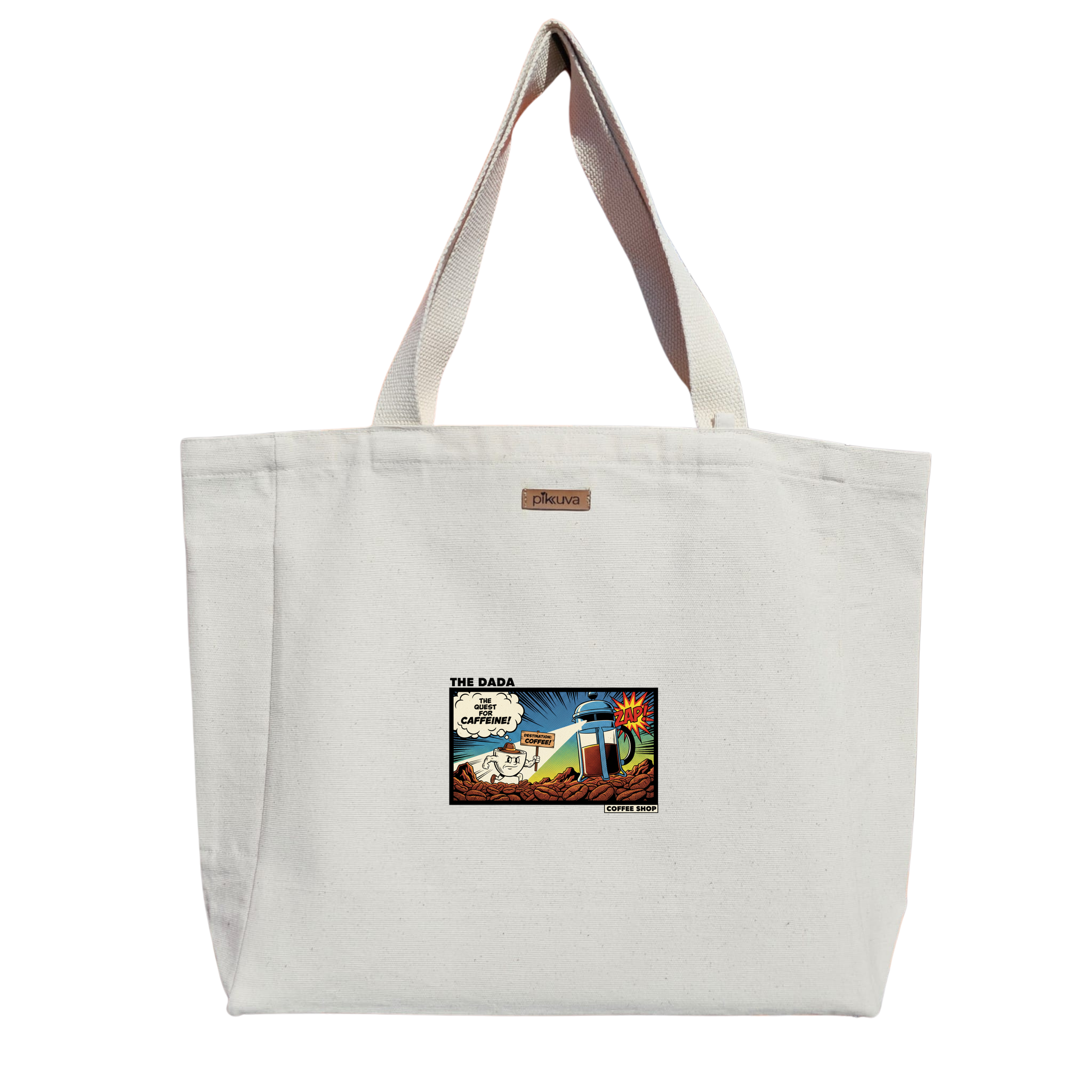 Natural Canvas Tote Bag, Natural Handle, White Velcro, Water Bottle Holder — 12x20