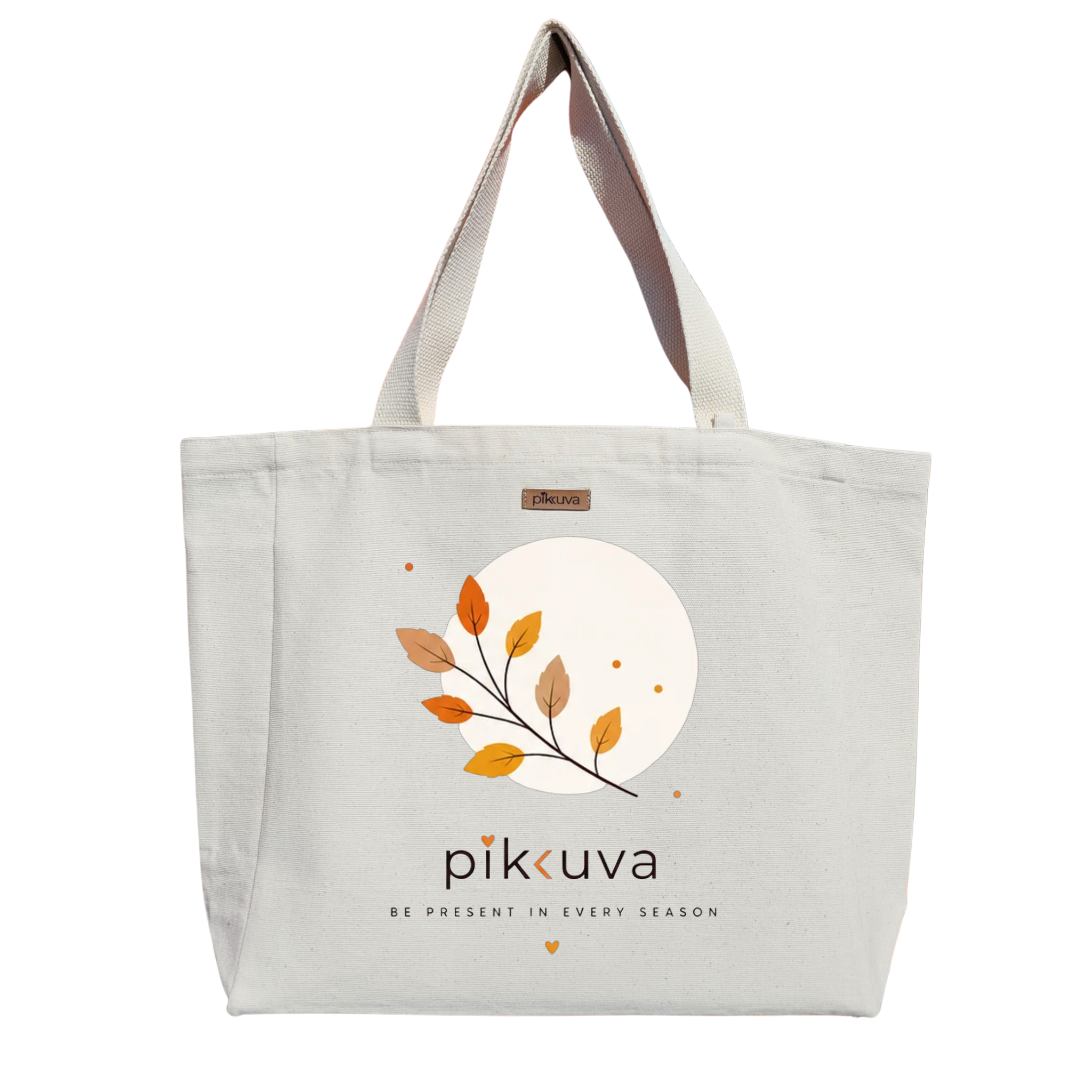 Natural Canvas Tote Bag, Natural Handle, White Velcro, Water Bottle Holder — 20x24