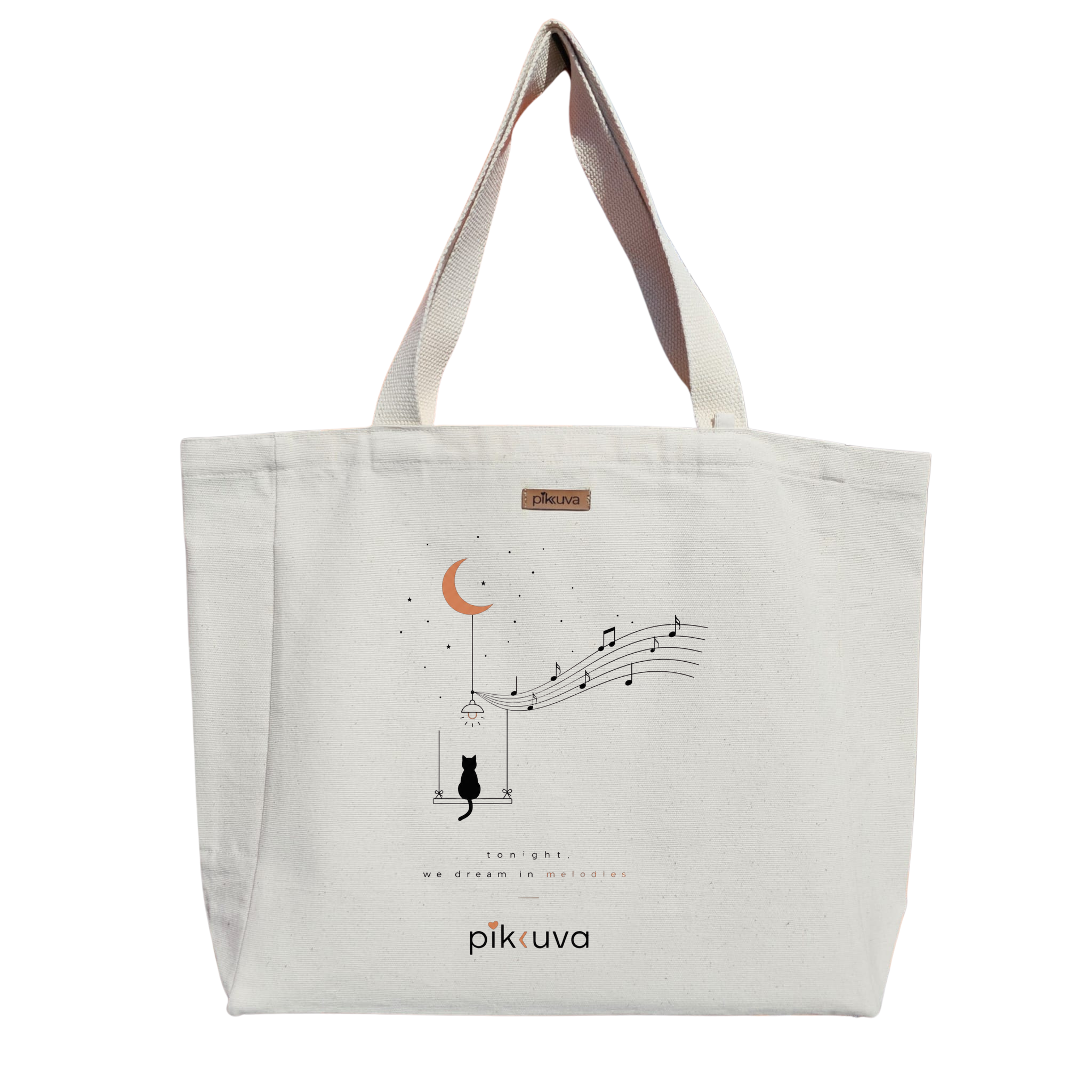 Natural Canvas Tote Bag, Natural Handle, White Velcro, Water Bottle Holder — 20x24
