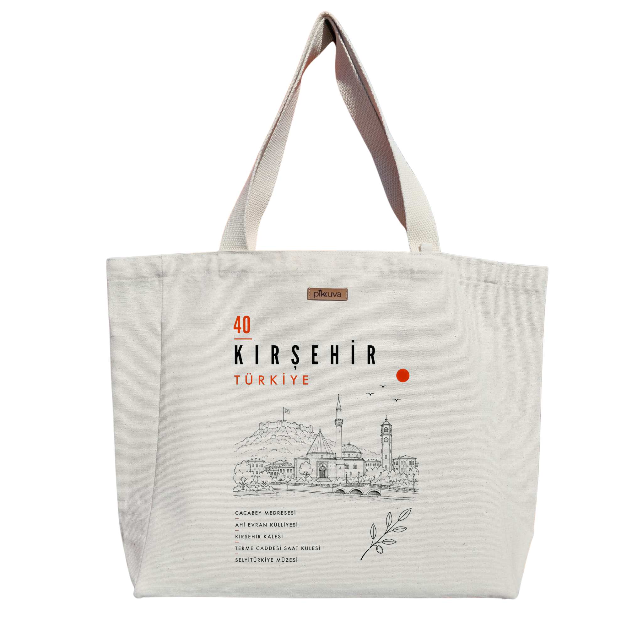Natural Canvas Tote Bag, Natural Handle, White Velcro, Water Bottle Holder — 20x24