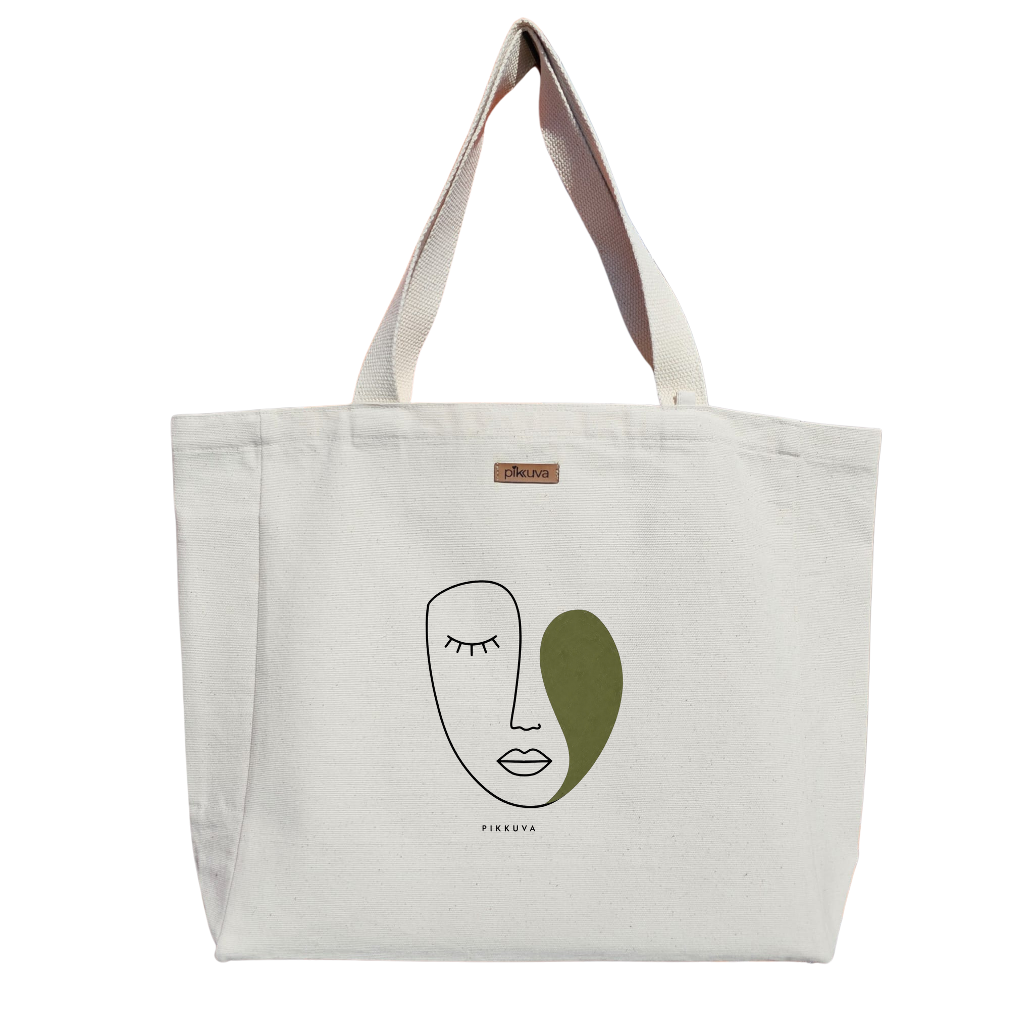 Soyut Yüz Tasarımı Abstract face design Baskılı Naturel Kanvas Bez Çanta Sap Beyaz Cırt Cırtlı Suluk Tutuculu — 12x20