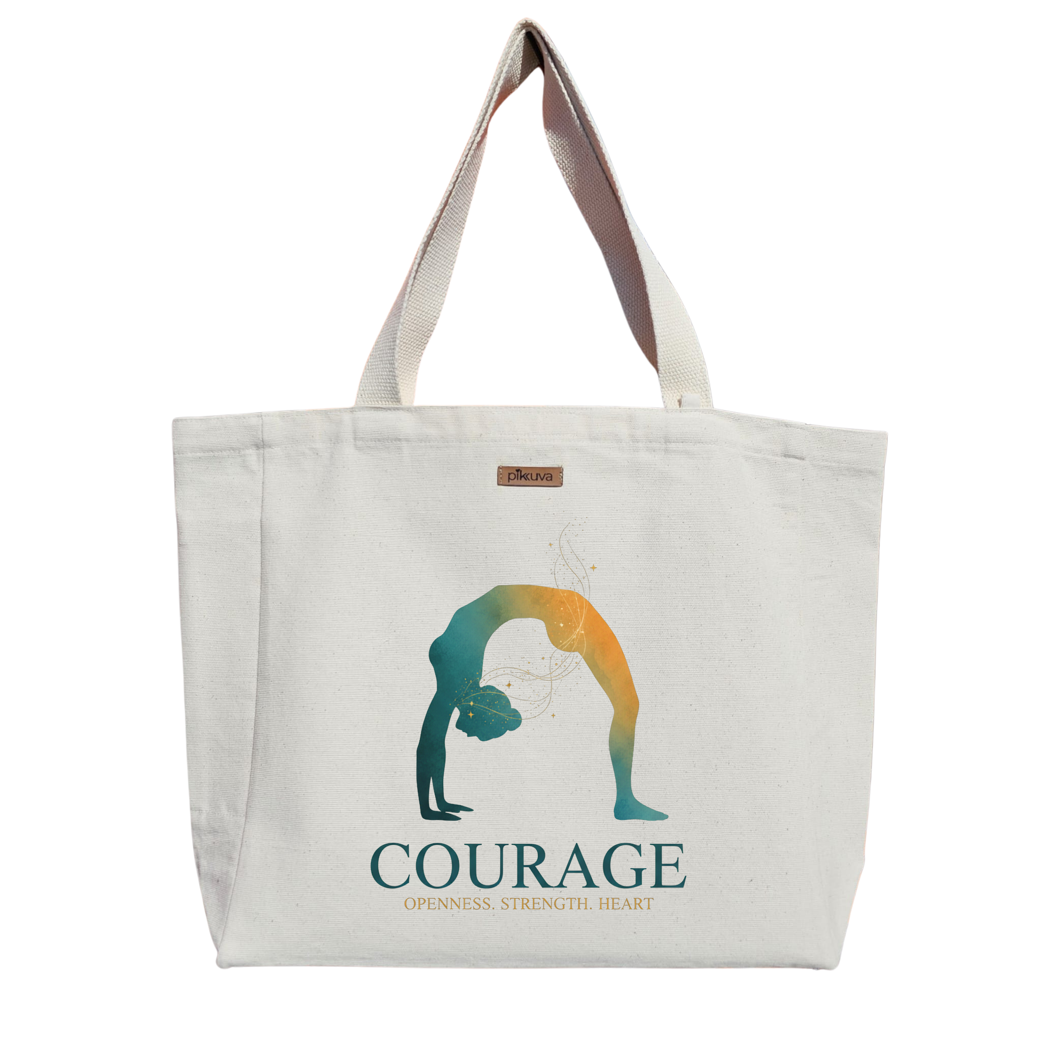 Natural Canvas Tote Bag, Natural Handle, White Velcro, Water Bottle Holder — 20x24