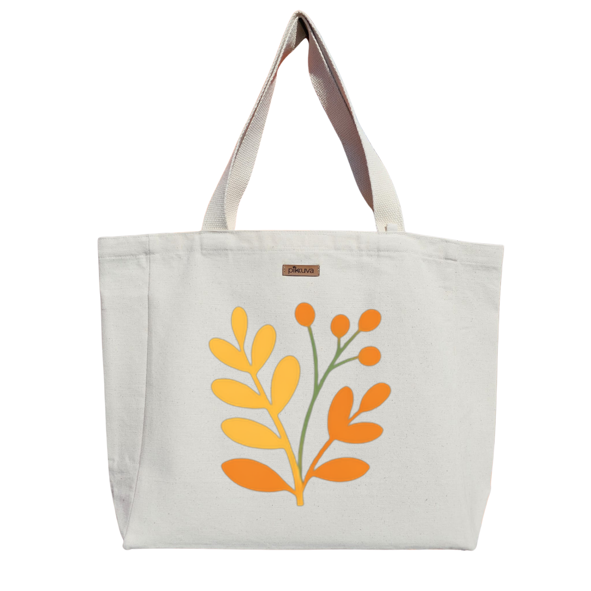 Natural Canvas Tote Bag, Natural Handle, White Velcro, Water Bottle Holder — 20x24