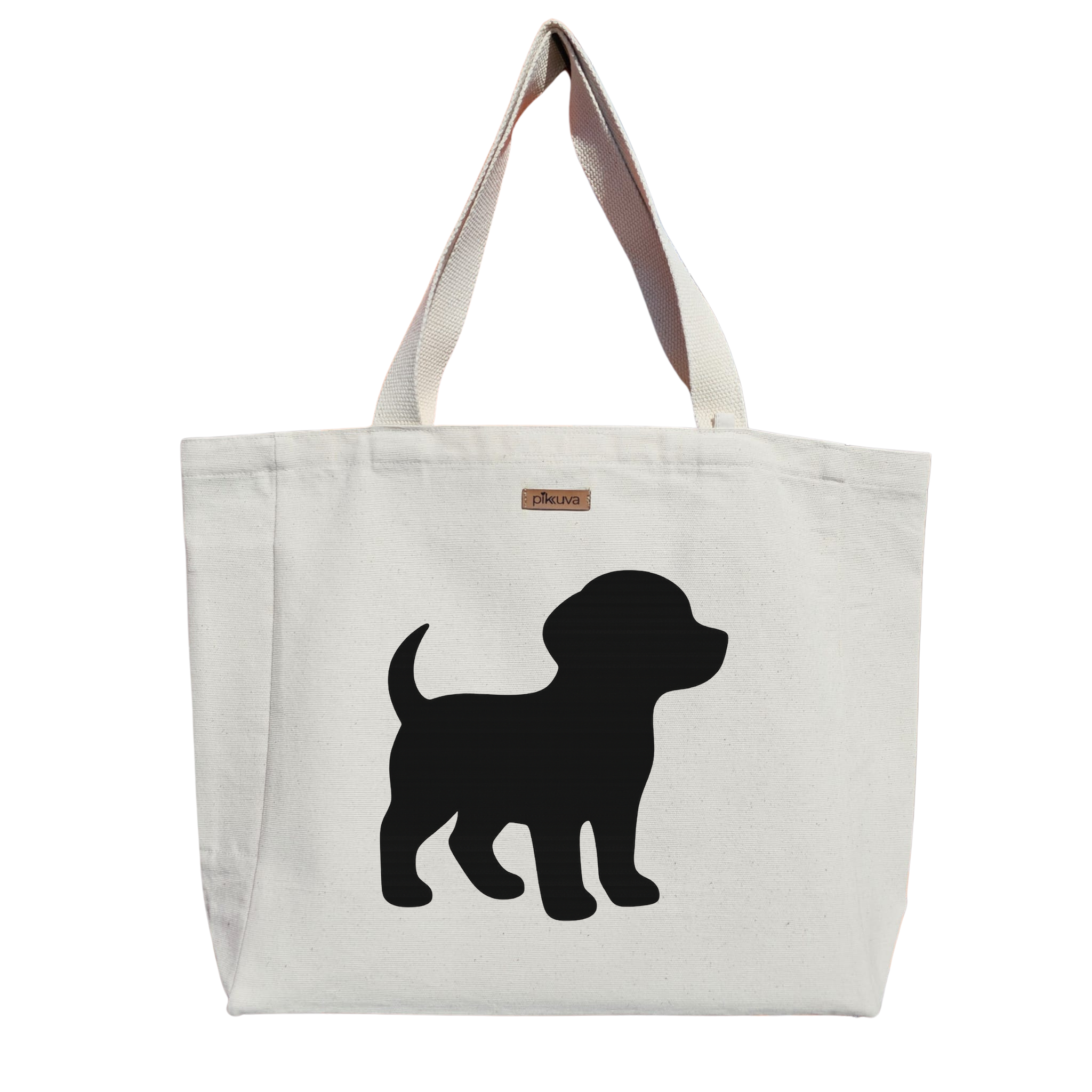 Natural Canvas Tote Bag, Natural Handle, White Velcro, Water Bottle Holder — 20x24