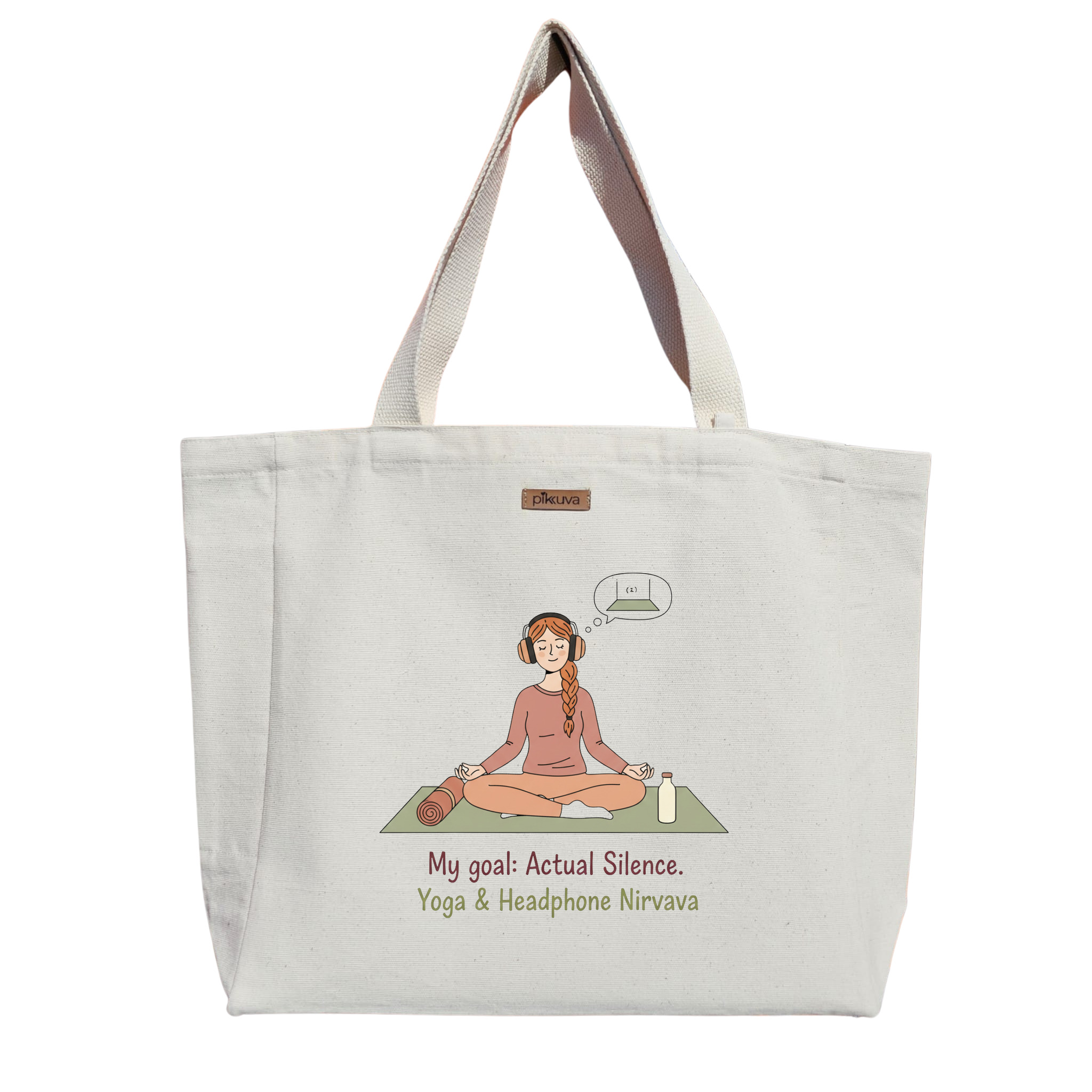 Natural Canvas Tote Bag, Natural Handle, White Velcro, Water Bottle Holder — 20x24
