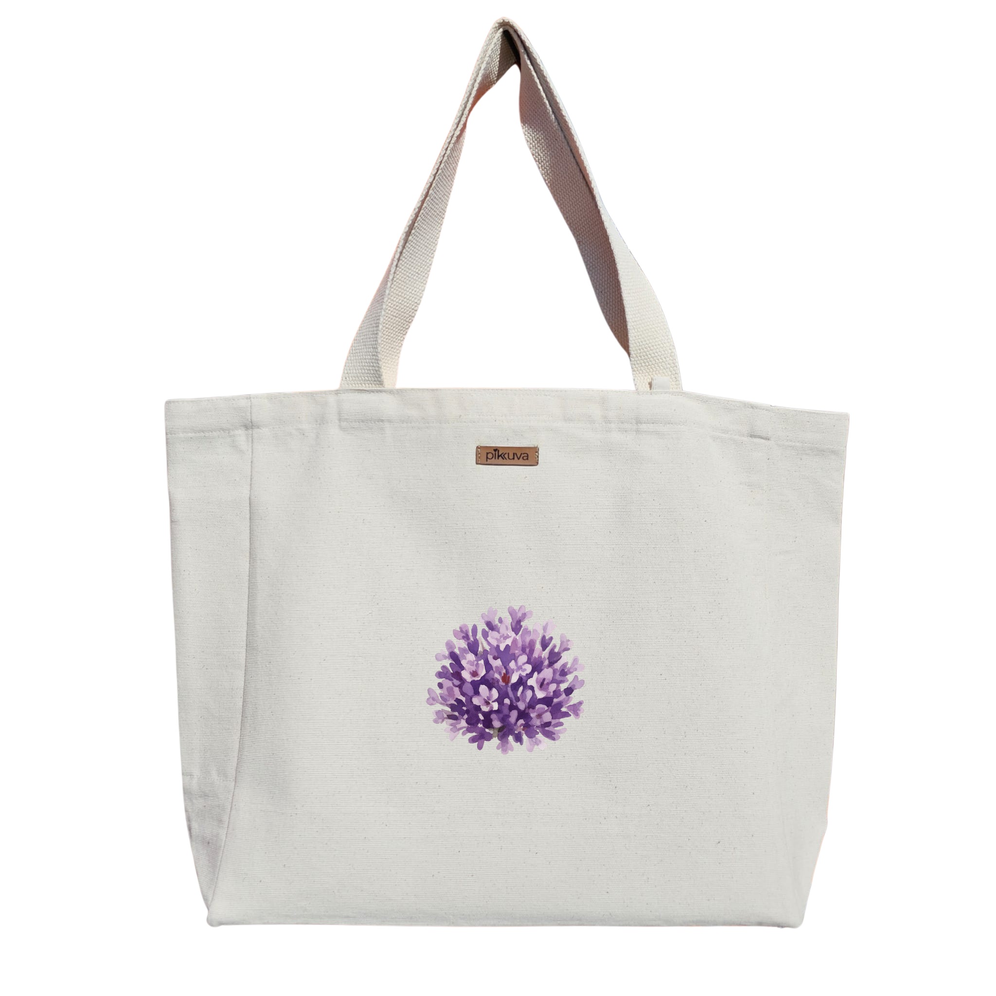 Natural Canvas Tote Bag, Natural Handle, White Velcro, Water Bottle Holder